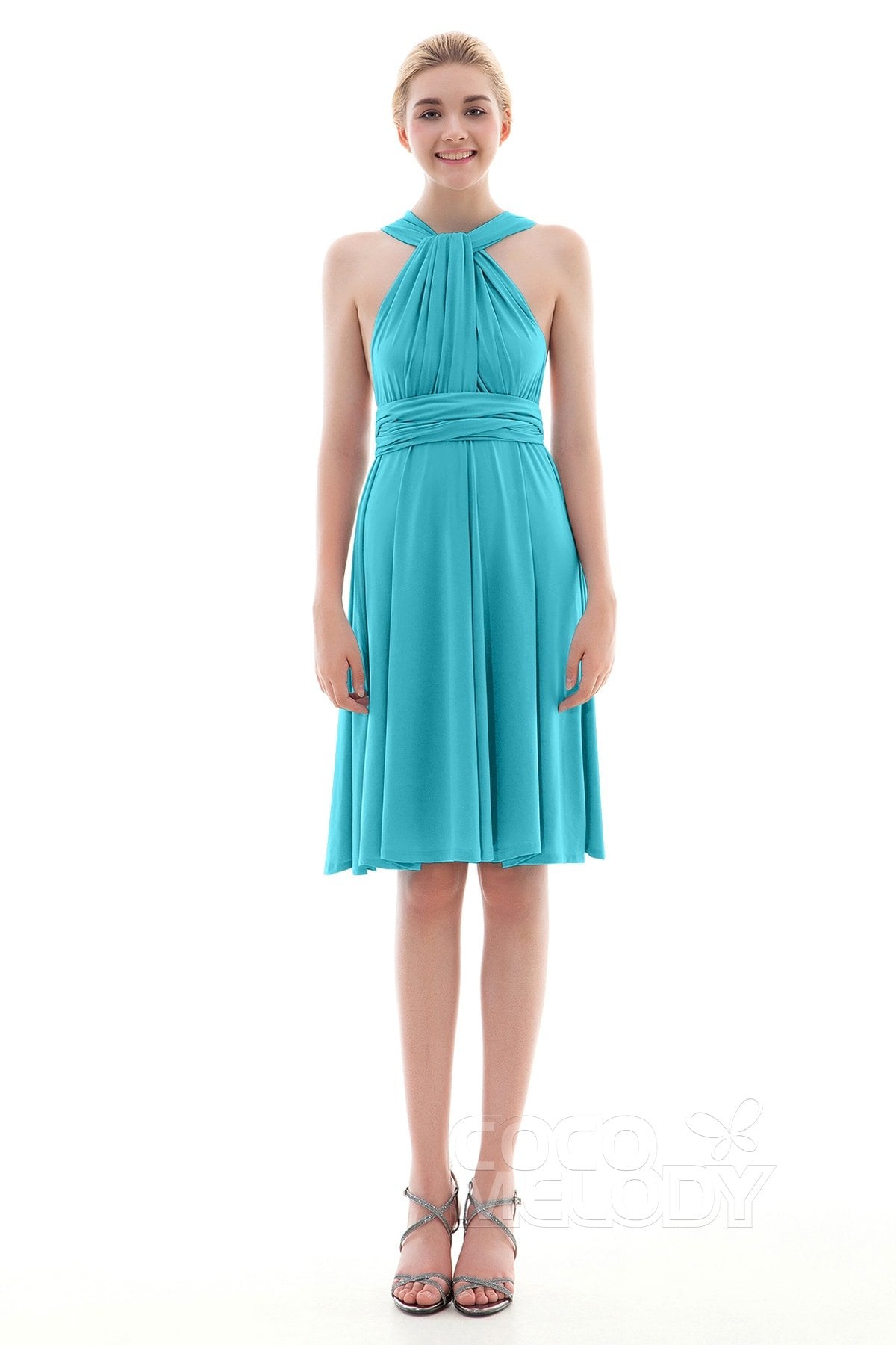 COCOMELODY Sheath Knee Length Knitted Fabric Bridesmaid Dress COEK16002 