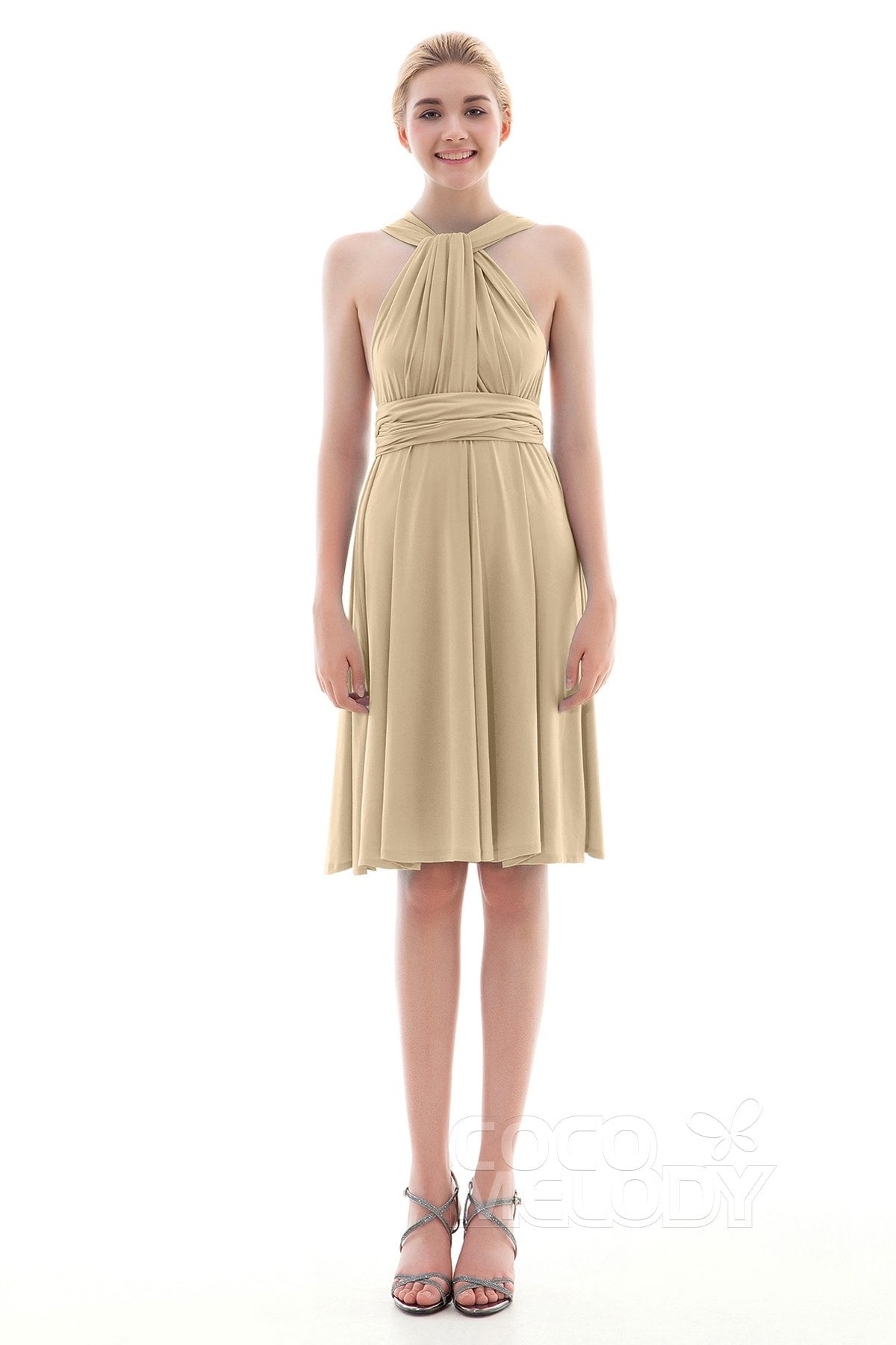 COCOMELODY Sheath Knee Length Knitted Fabric Bridesmaid Dress COEK16002 