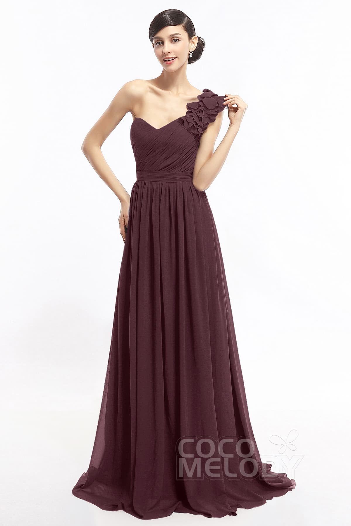 COCOMELODY Sheath Sweep-Brush Train Chiffon Evening Dresses COLT14007 