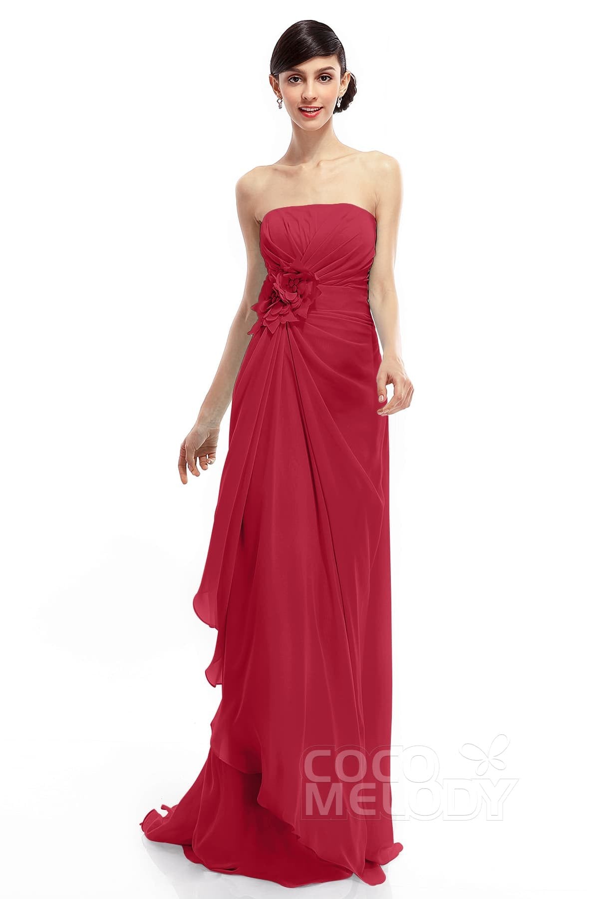 COCOMELODY Sheath Sweep Train Chiffon Bridesmaid Dresses COLT1400B 