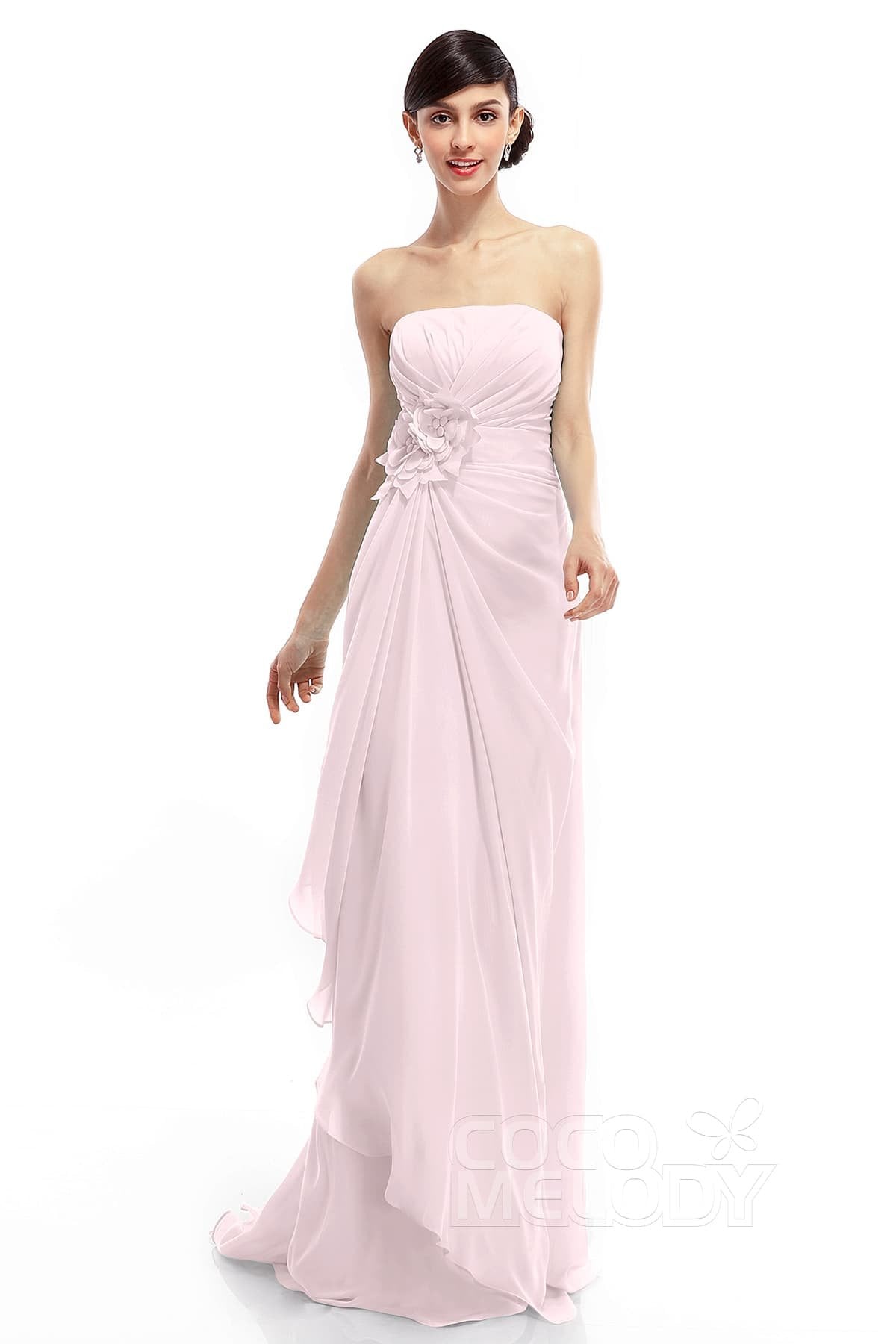 COCOMELODY Sheath Sweep Train Chiffon Bridesmaid Dresses COLT1400B 