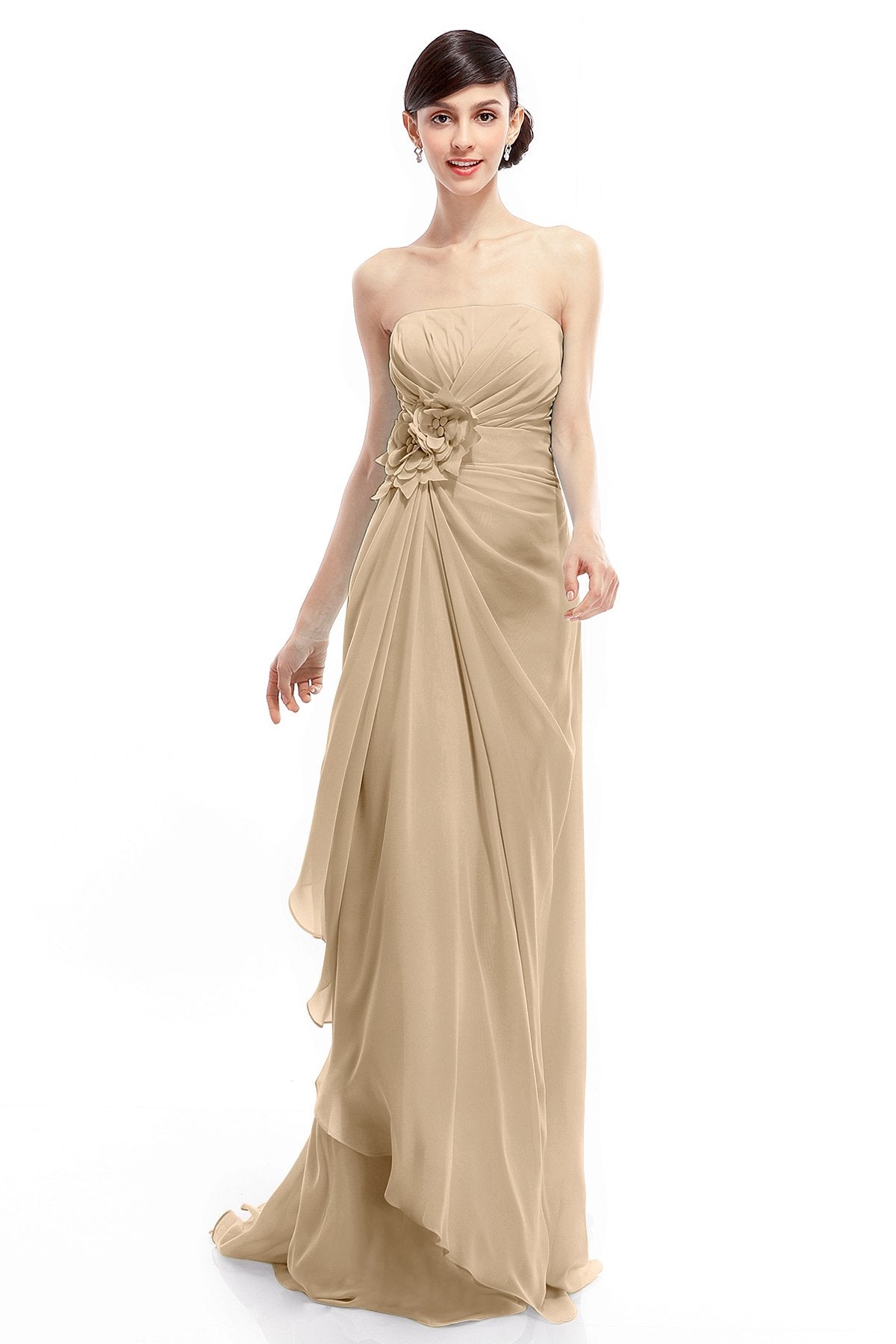 COCOMELODY Sheath Sweep Train Chiffon Bridesmaid Dresses COLT1400B 