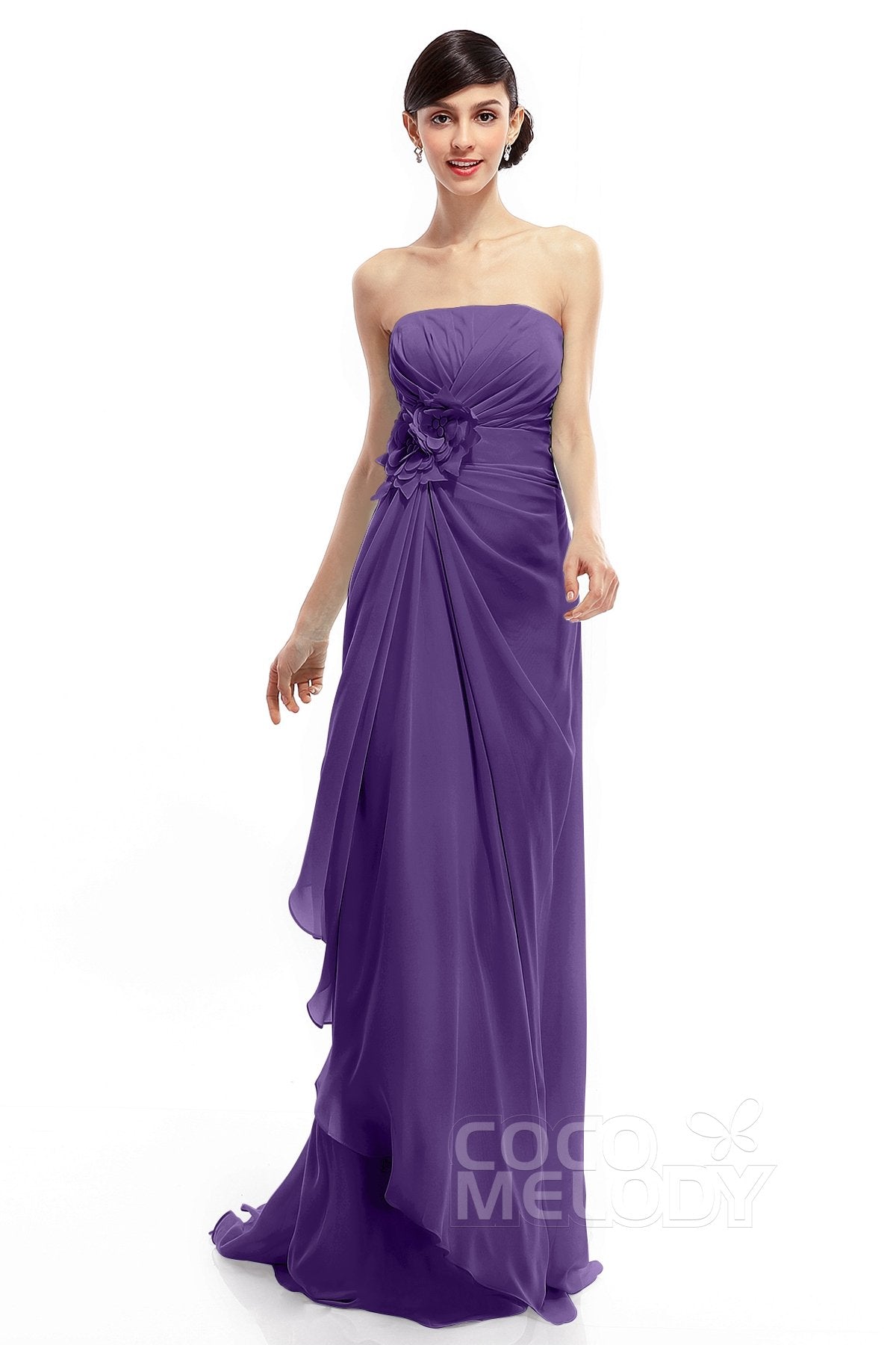 COCOMELODY Sheath Sweep Train Chiffon Bridesmaid Dresses COLT1400B 