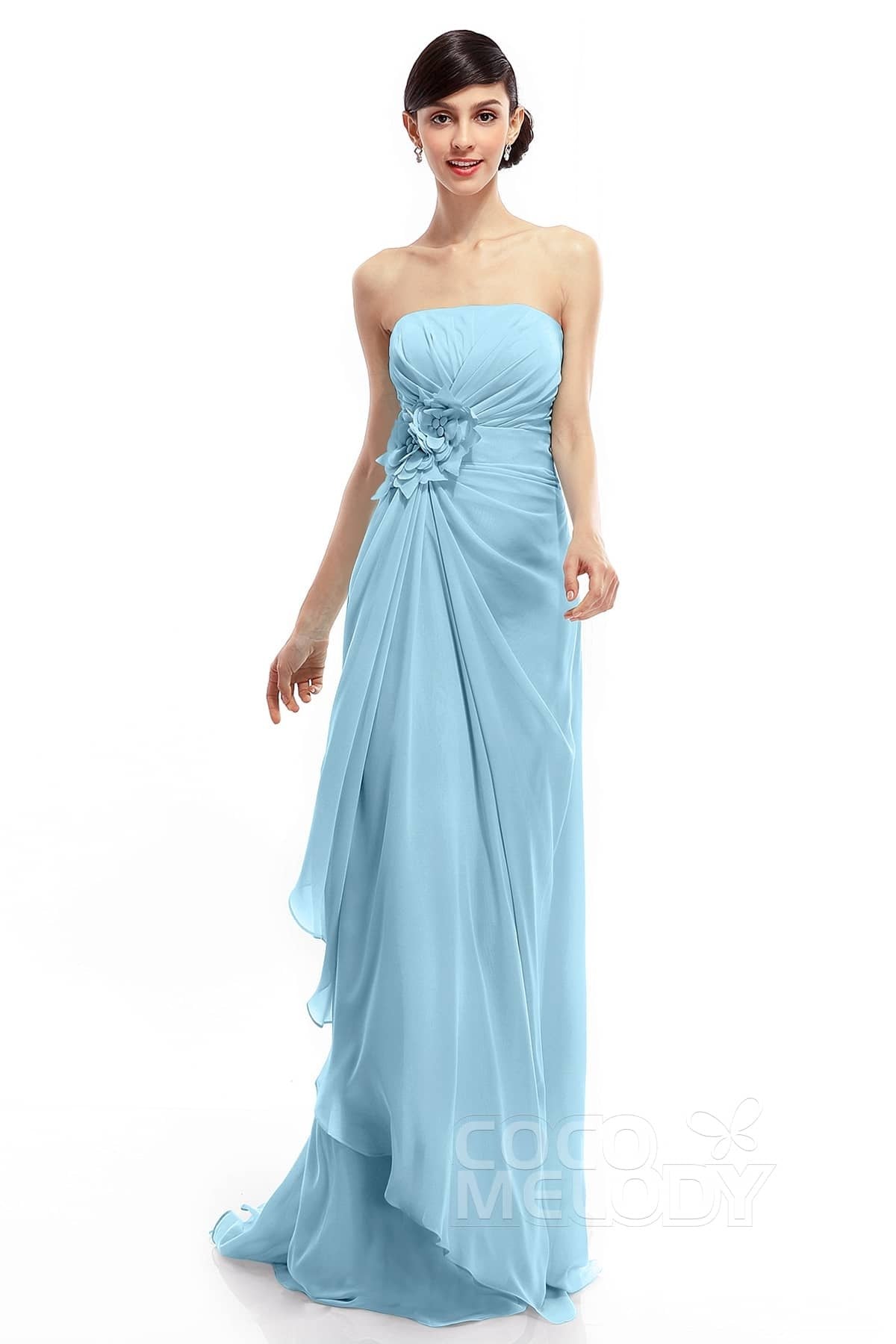 COCOMELODY Sheath Sweep Train Chiffon Bridesmaid Dresses COLT1400B 