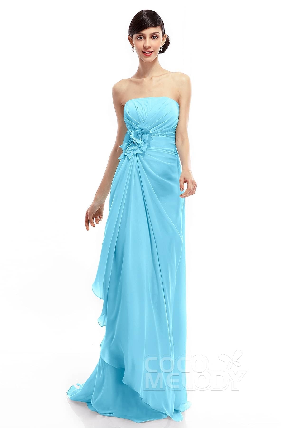 COCOMELODY Sheath Sweep Train Chiffon Bridesmaid Dresses COLT1400B 