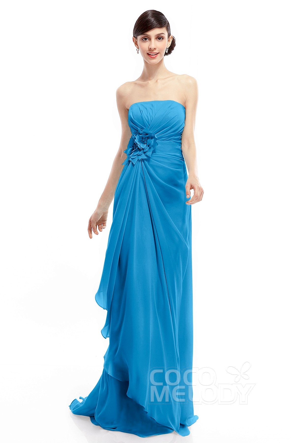 COCOMELODY Sheath Sweep Train Chiffon Bridesmaid Dresses COLT1400B 