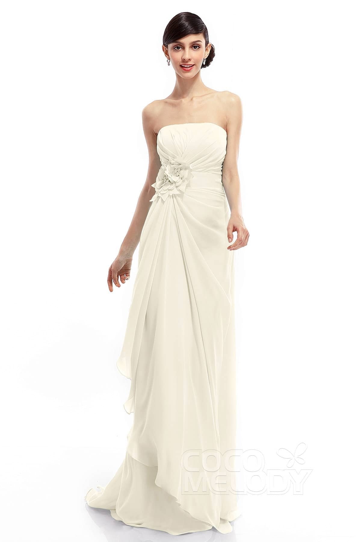 COCOMELODY Sheath Sweep Train Chiffon Bridesmaid Dresses COLT1400B 