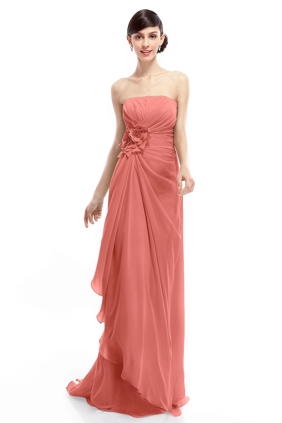 COCOMELODY Sheath Sweep Train Chiffon Bridesmaid Dresses COLT1400B 