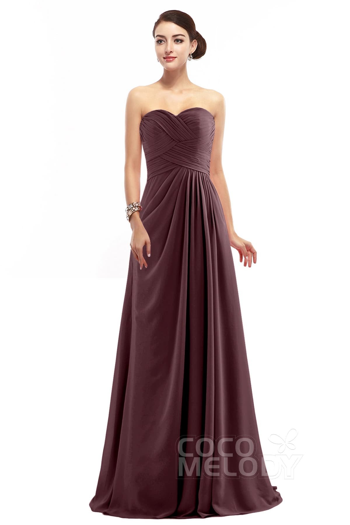 COCOMELODY Sheath Floor Length Chiffon Bridesmaid Dress COZF1401D 