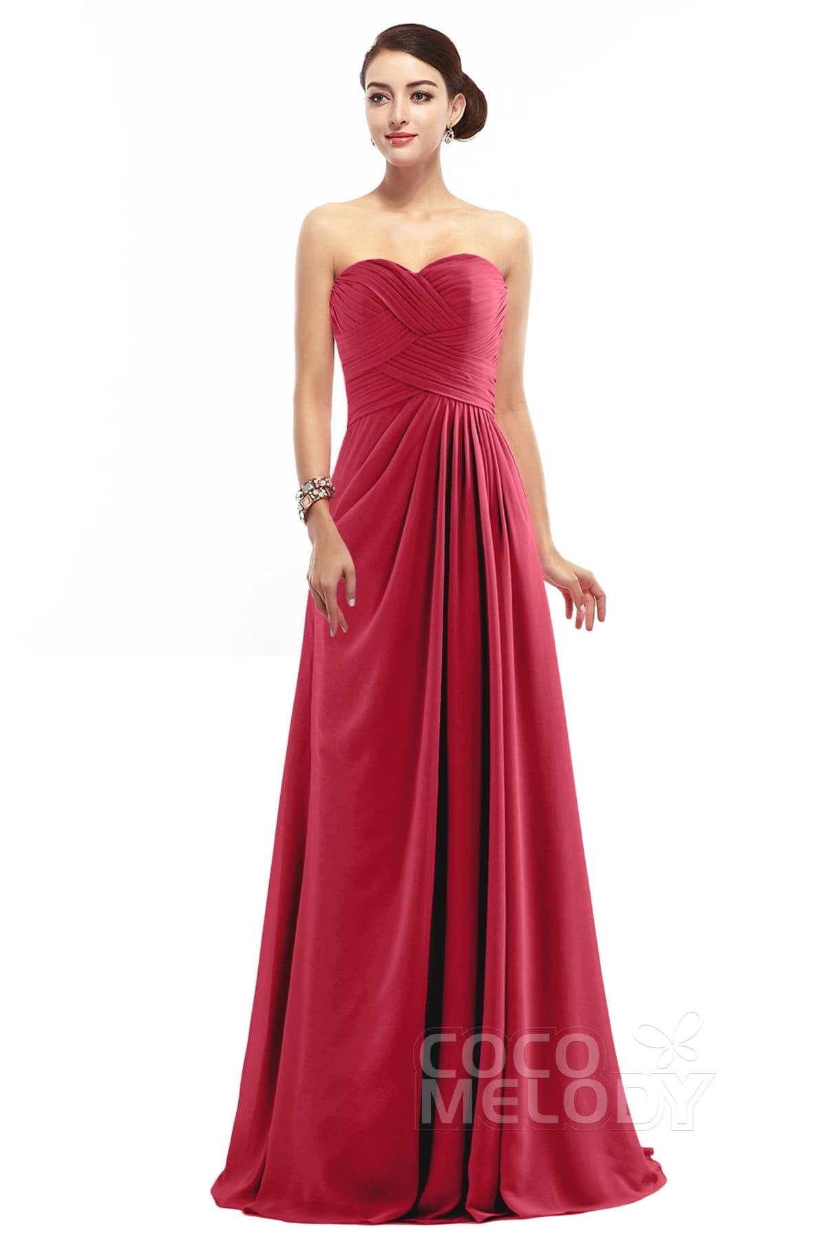 COCOMELODY Sheath Floor Length Chiffon Bridesmaid Dress COZF1401D 