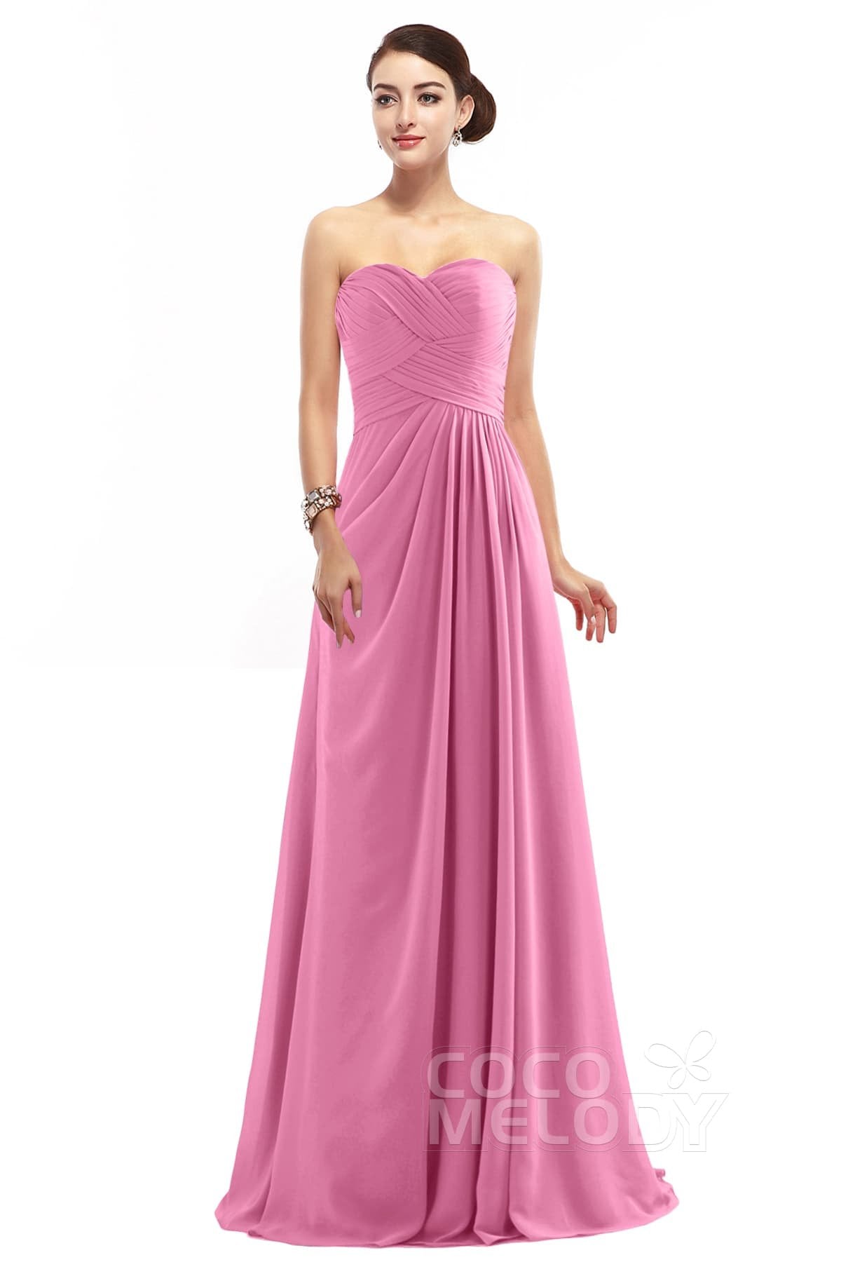 COCOMELODY Sheath Floor Length Chiffon Bridesmaid Dress COZF1401D 