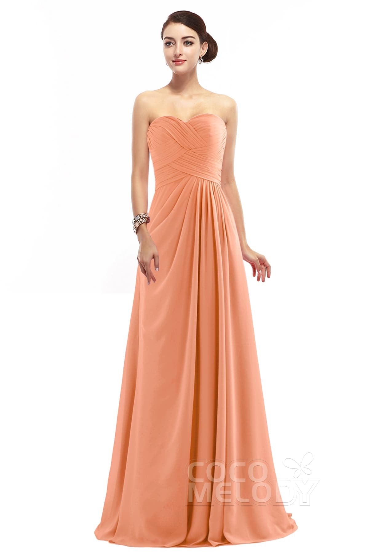 COCOMELODY Sheath Floor Length Chiffon Bridesmaid Dress COZF1401D 