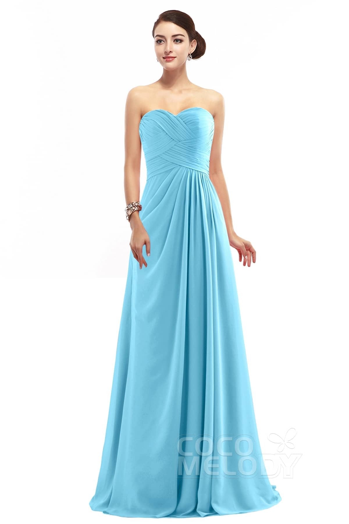 COCOMELODY Sheath Floor Length Chiffon Bridesmaid Dress COZF1401D 