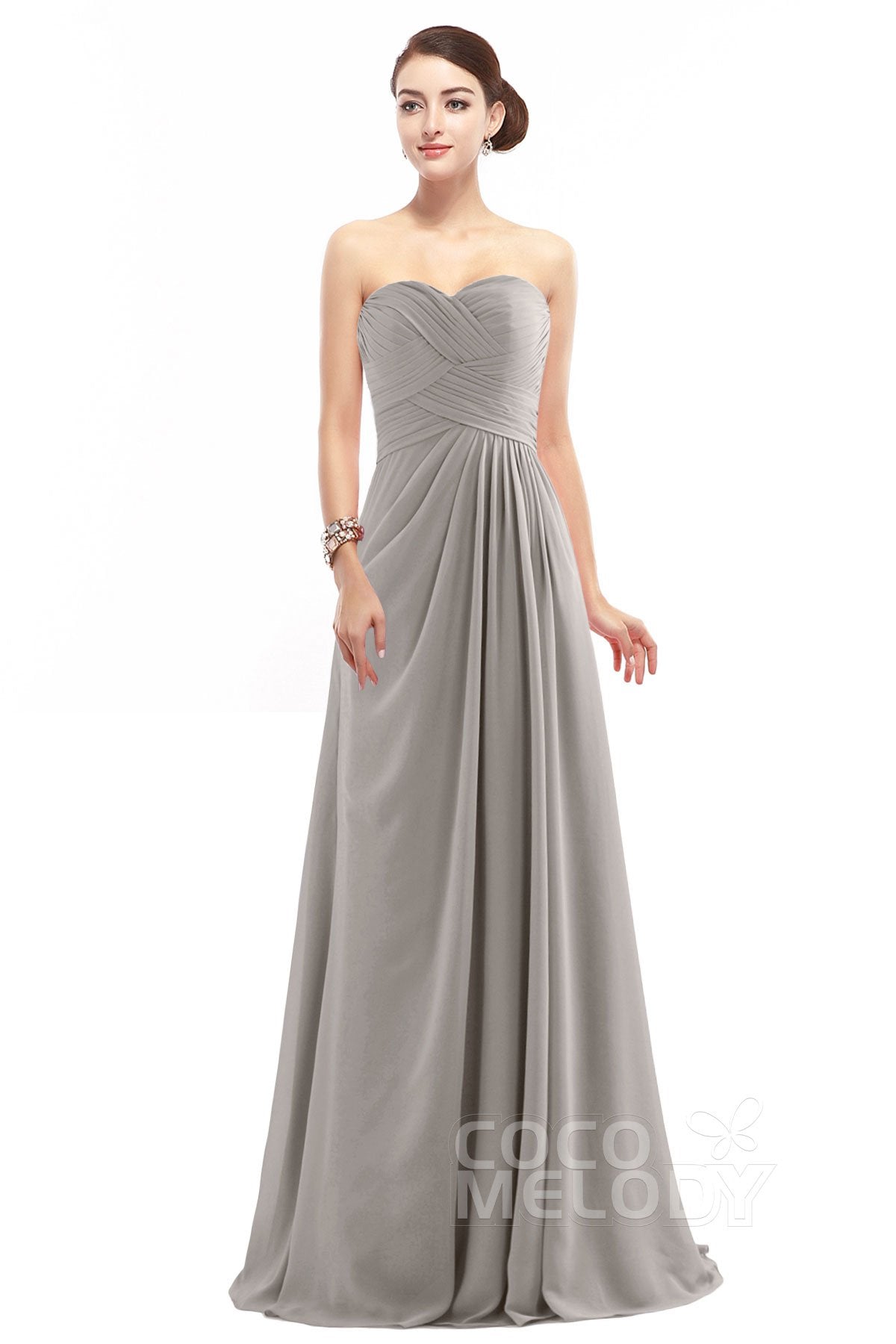 COCOMELODY Sheath Floor Length Chiffon Bridesmaid Dress COZF1401D 