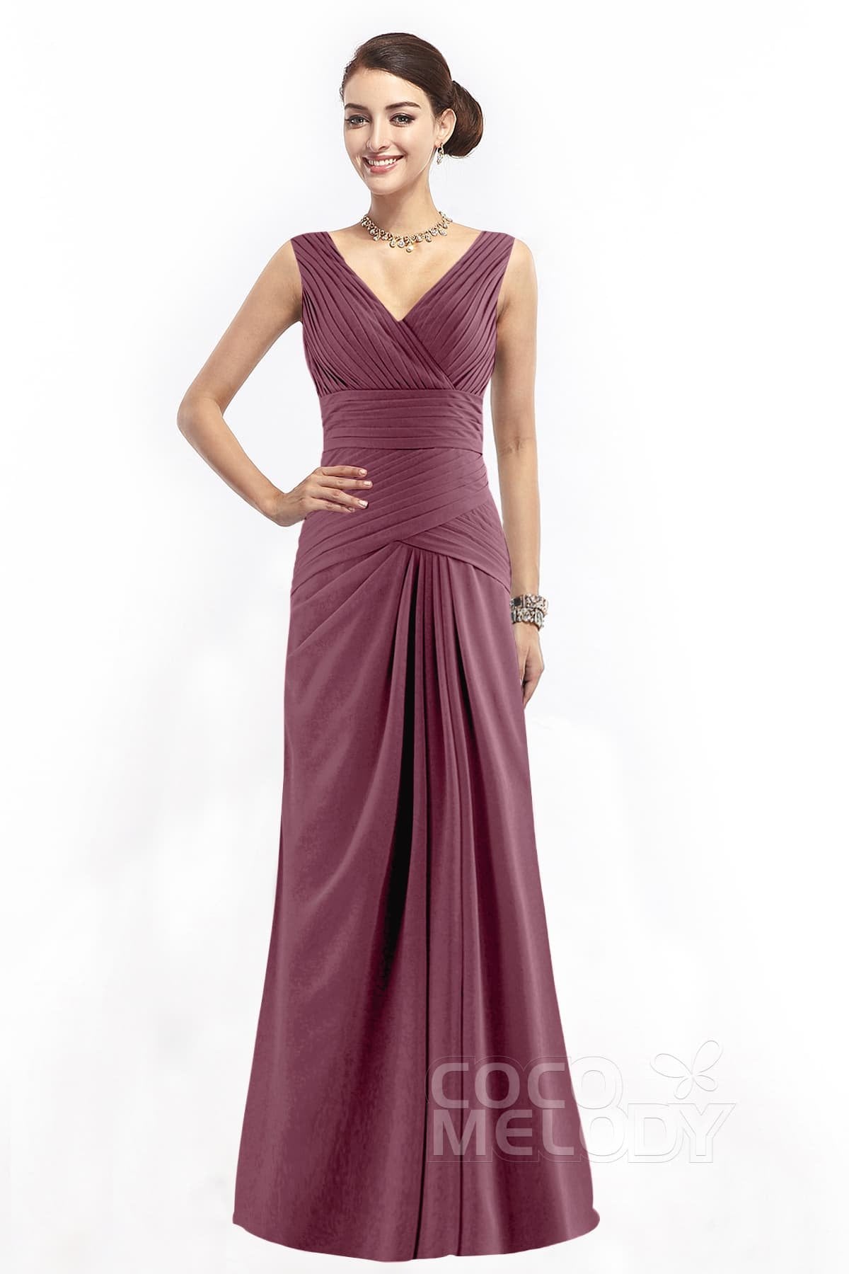 COCOMELODY Sheath Floor Length Chiffon Bridesmaid Dress COZF1401E 