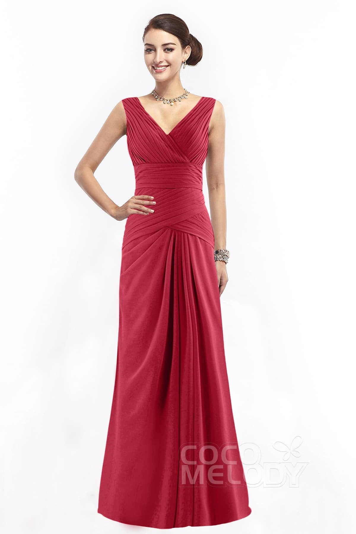 COCOMELODY Sheath Floor Length Chiffon Bridesmaid Dress COZF1401E 