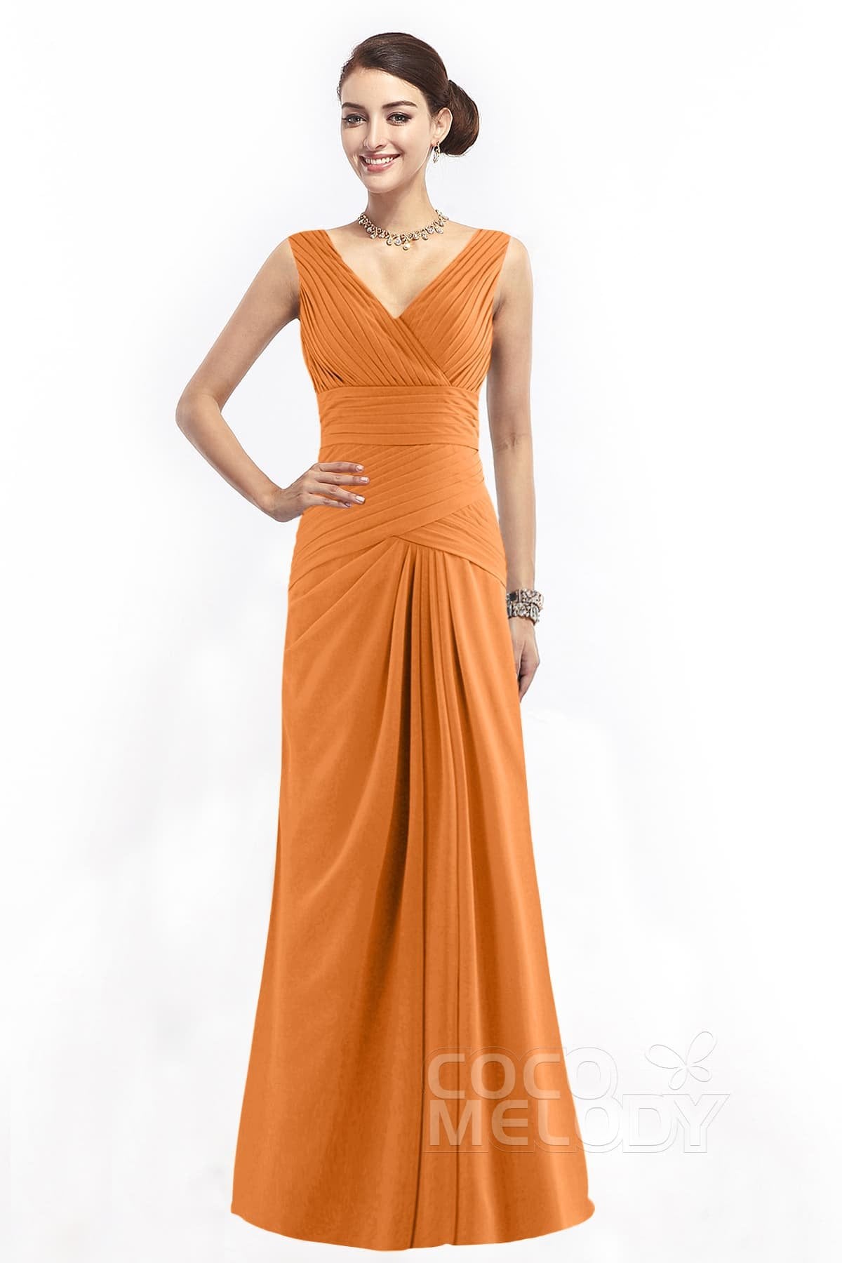 COCOMELODY Sheath Floor Length Chiffon Bridesmaid Dress COZF1401E 