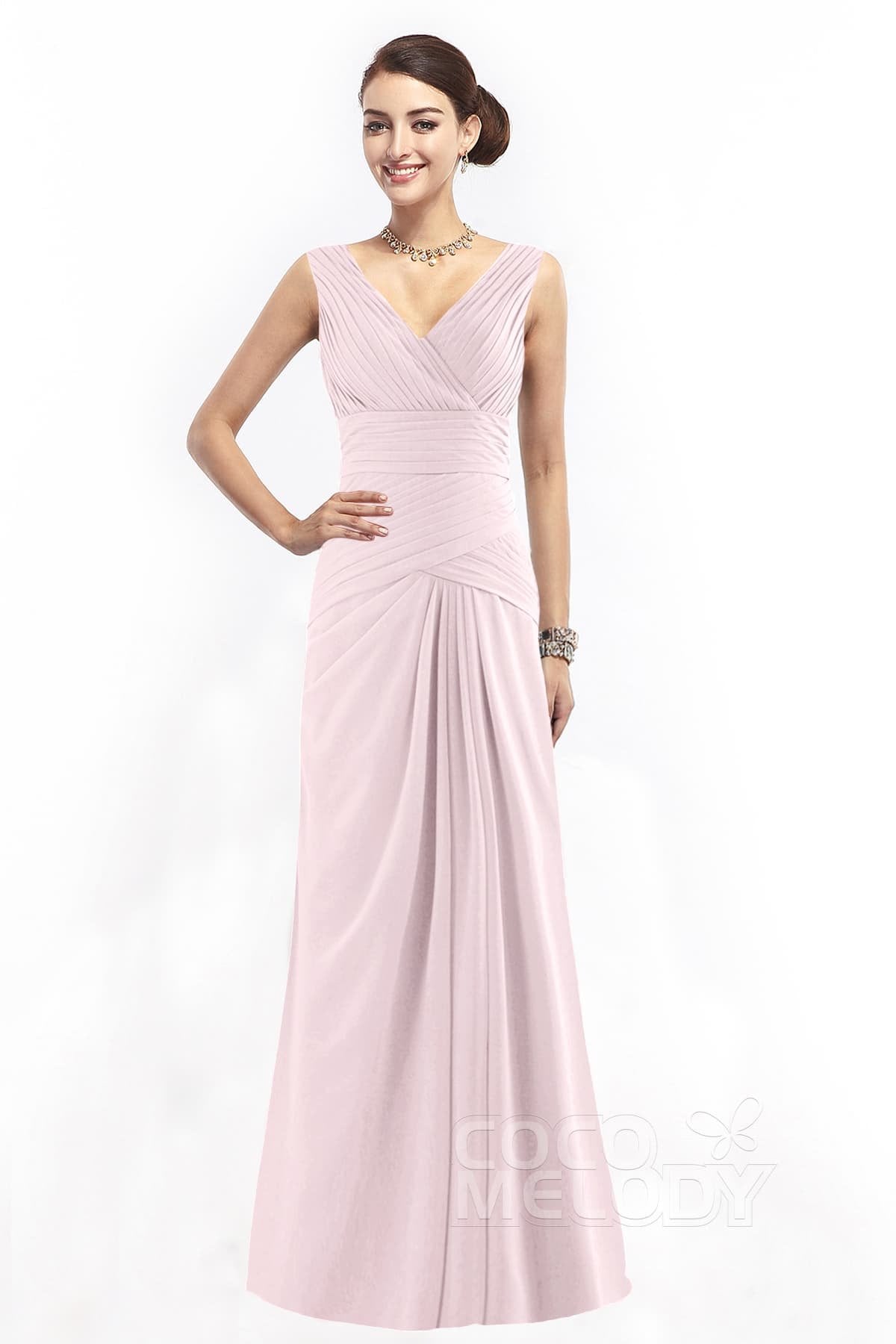 COCOMELODY Sheath Floor Length Chiffon Bridesmaid Dress COZF1401E 