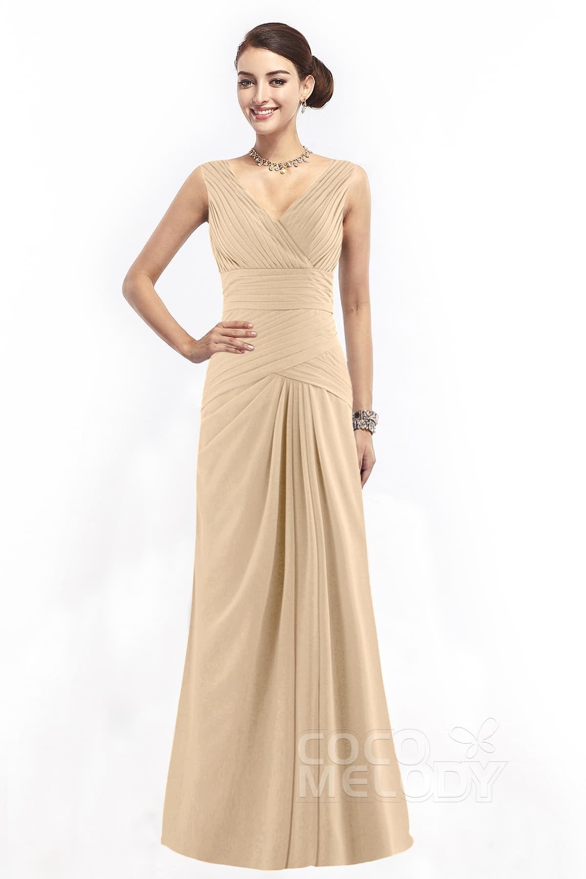 COCOMELODY Sheath Floor Length Chiffon Bridesmaid Dress COZF1401E 