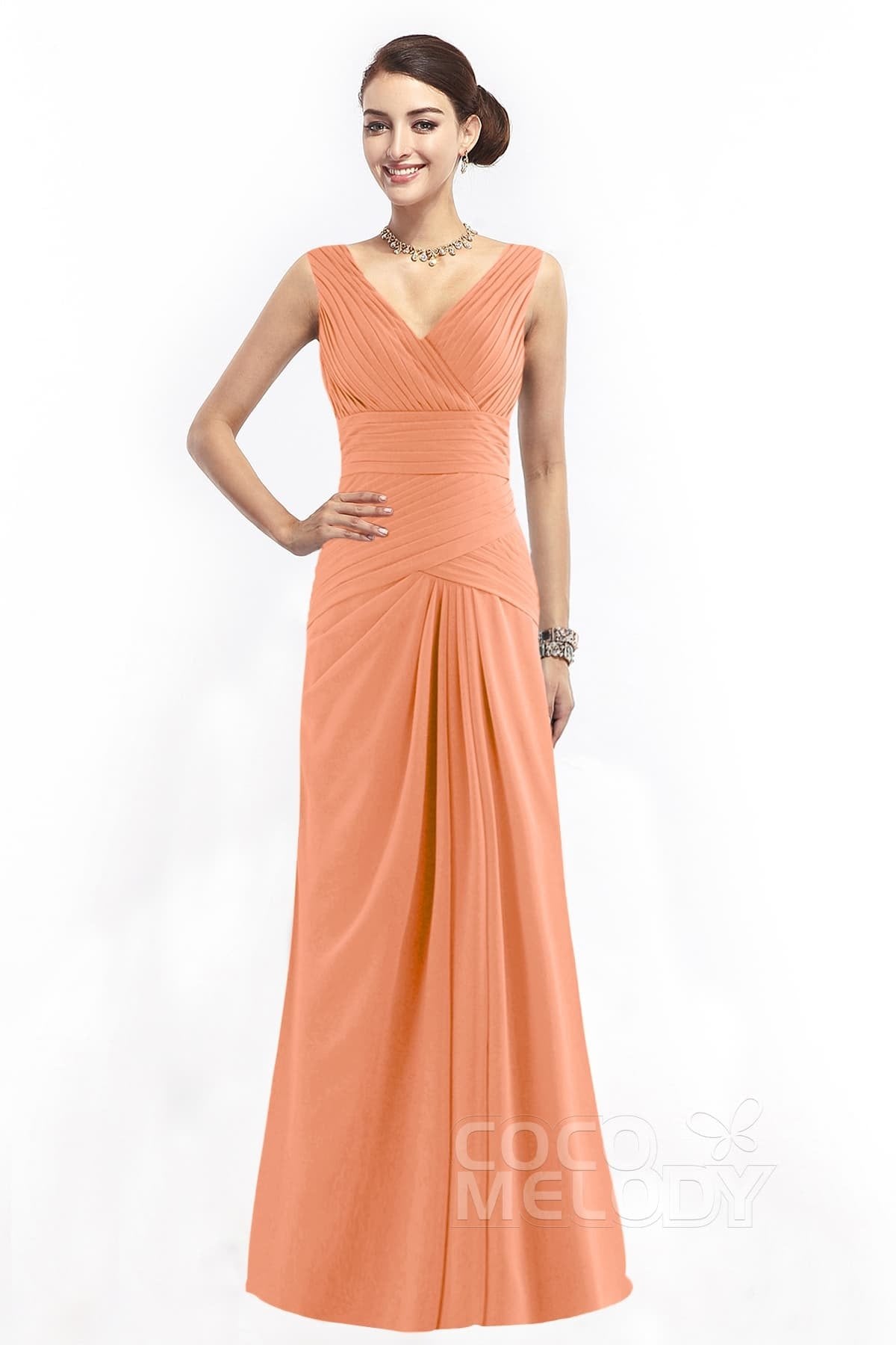 COCOMELODY Sheath Floor Length Chiffon Bridesmaid Dress COZF1401E 