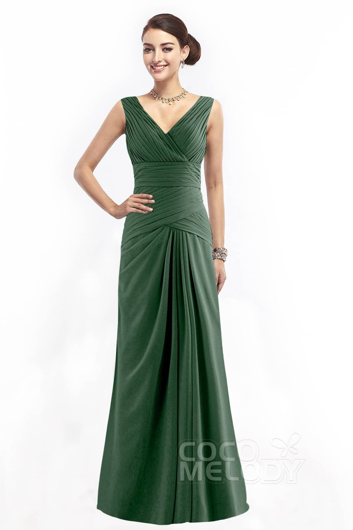 COCOMELODY Sheath Floor Length Chiffon Bridesmaid Dress COZF1401E 