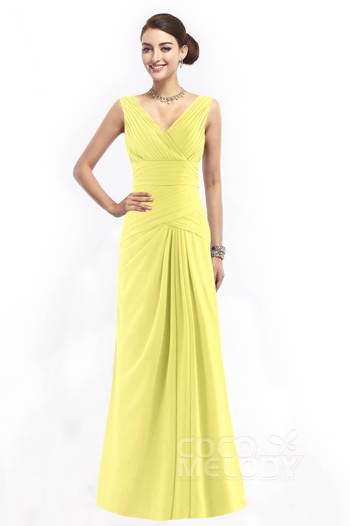 COCOMELODY Sheath Floor Length Chiffon Bridesmaid Dress COZF1401E 