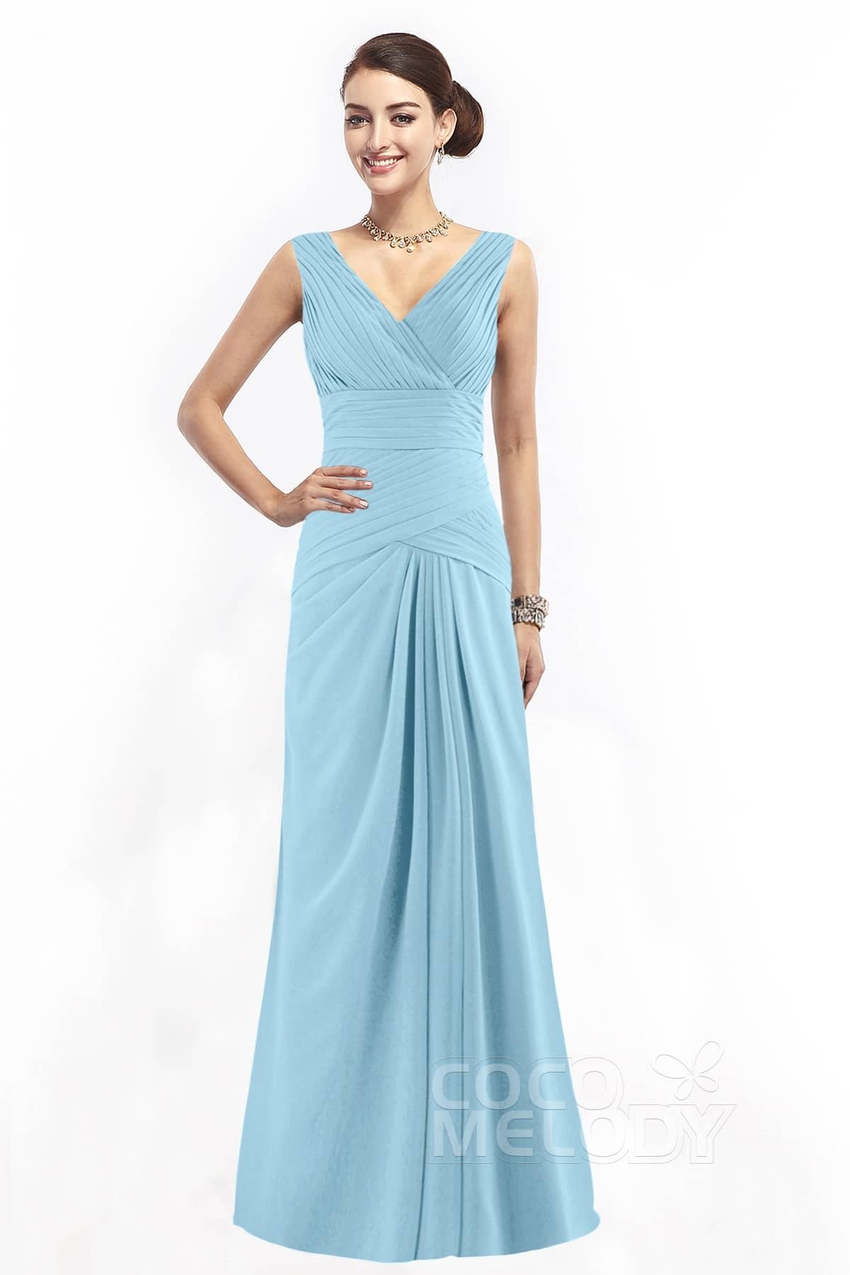 COCOMELODY Sheath Floor Length Chiffon Bridesmaid Dress COZF1401E 