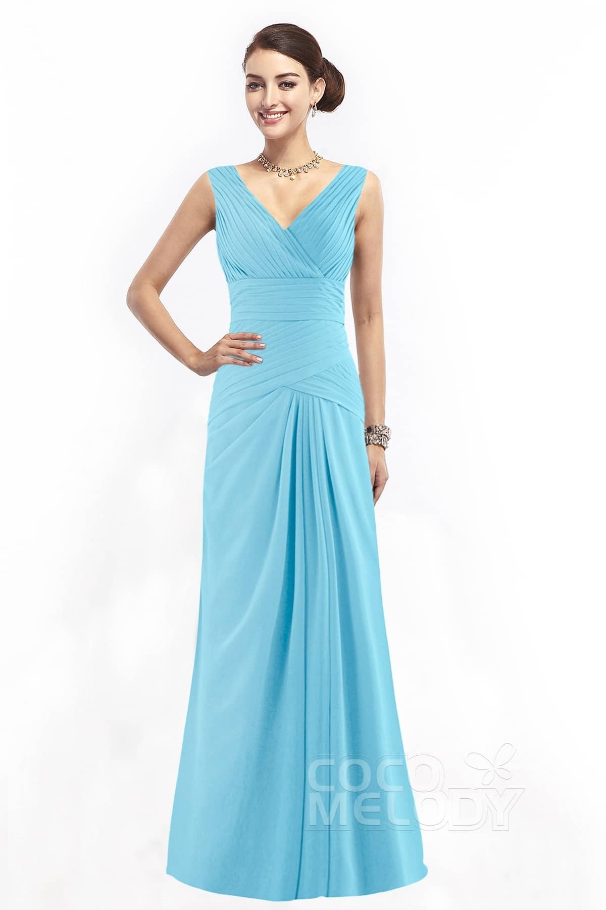 COCOMELODY Sheath Floor Length Chiffon Bridesmaid Dress COZF1401E 