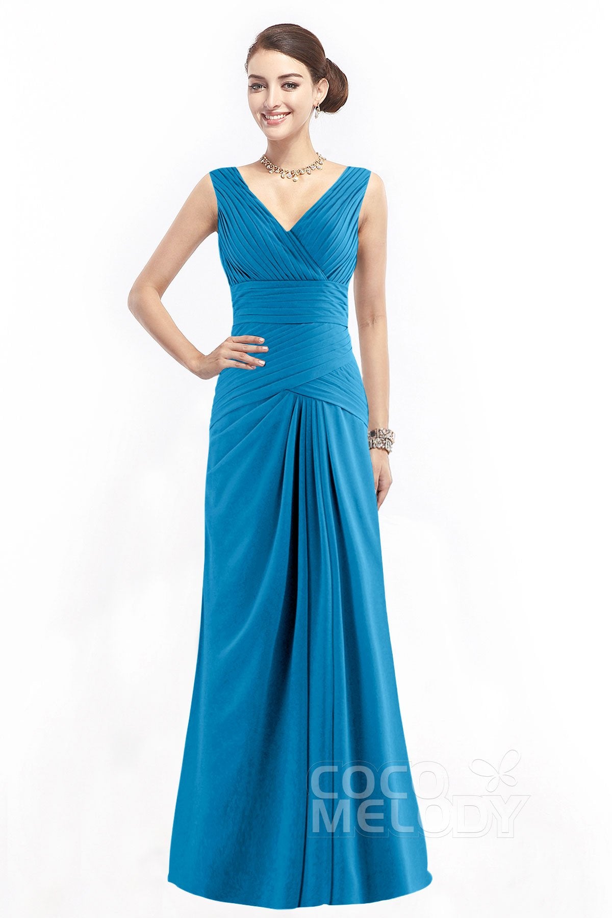 COCOMELODY Sheath Floor Length Chiffon Bridesmaid Dress COZF1401E 