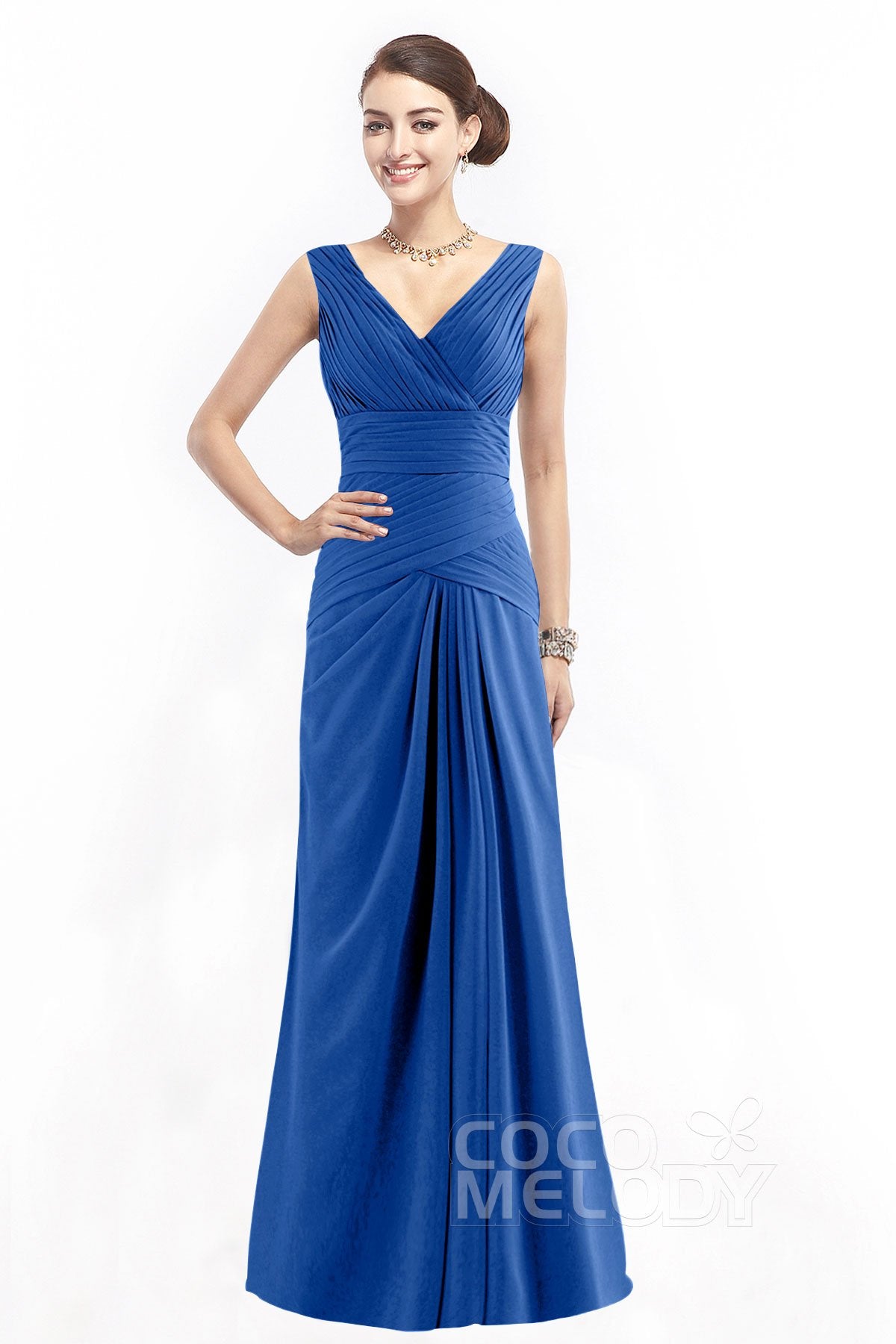 COCOMELODY Sheath Floor Length Chiffon Bridesmaid Dress COZF1401E 