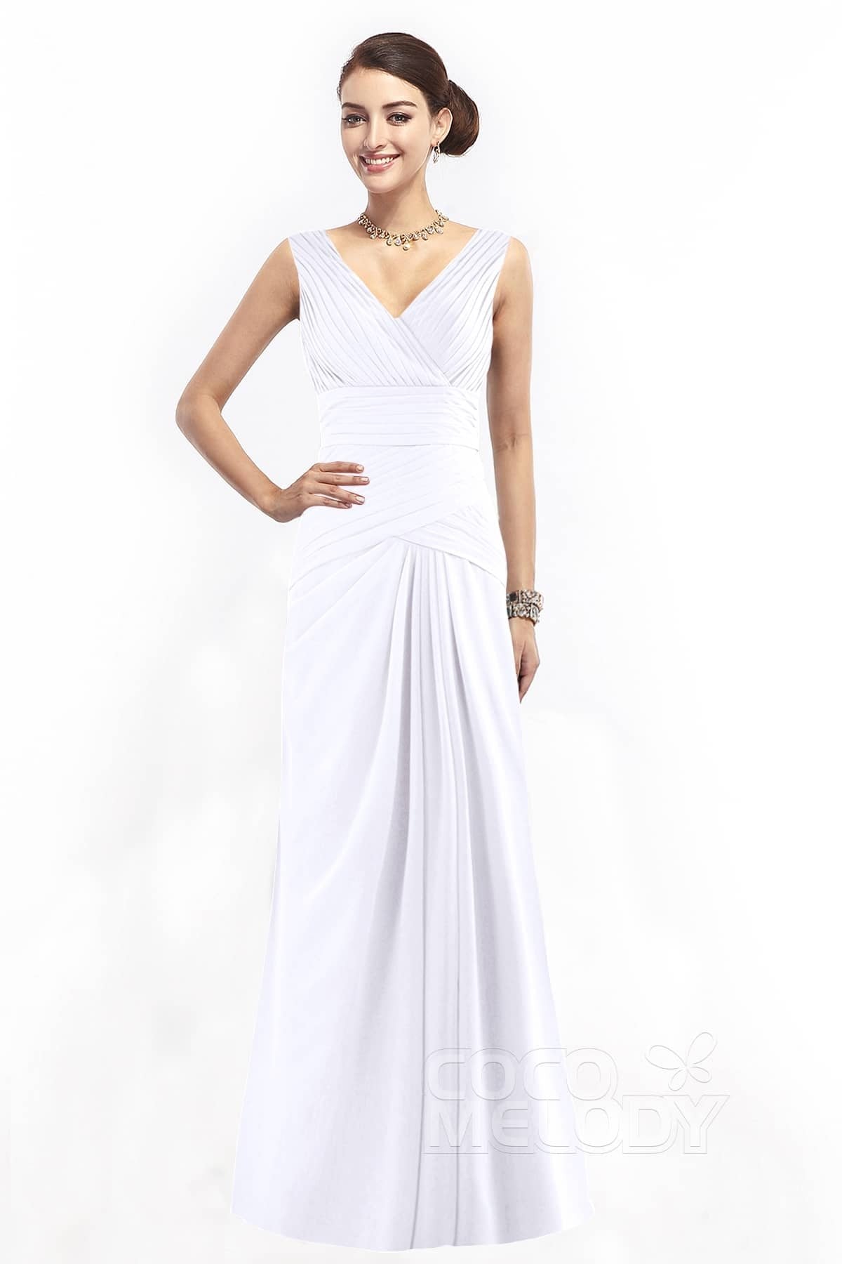 COCOMELODY Sheath Floor Length Chiffon Bridesmaid Dress COZF1401E 