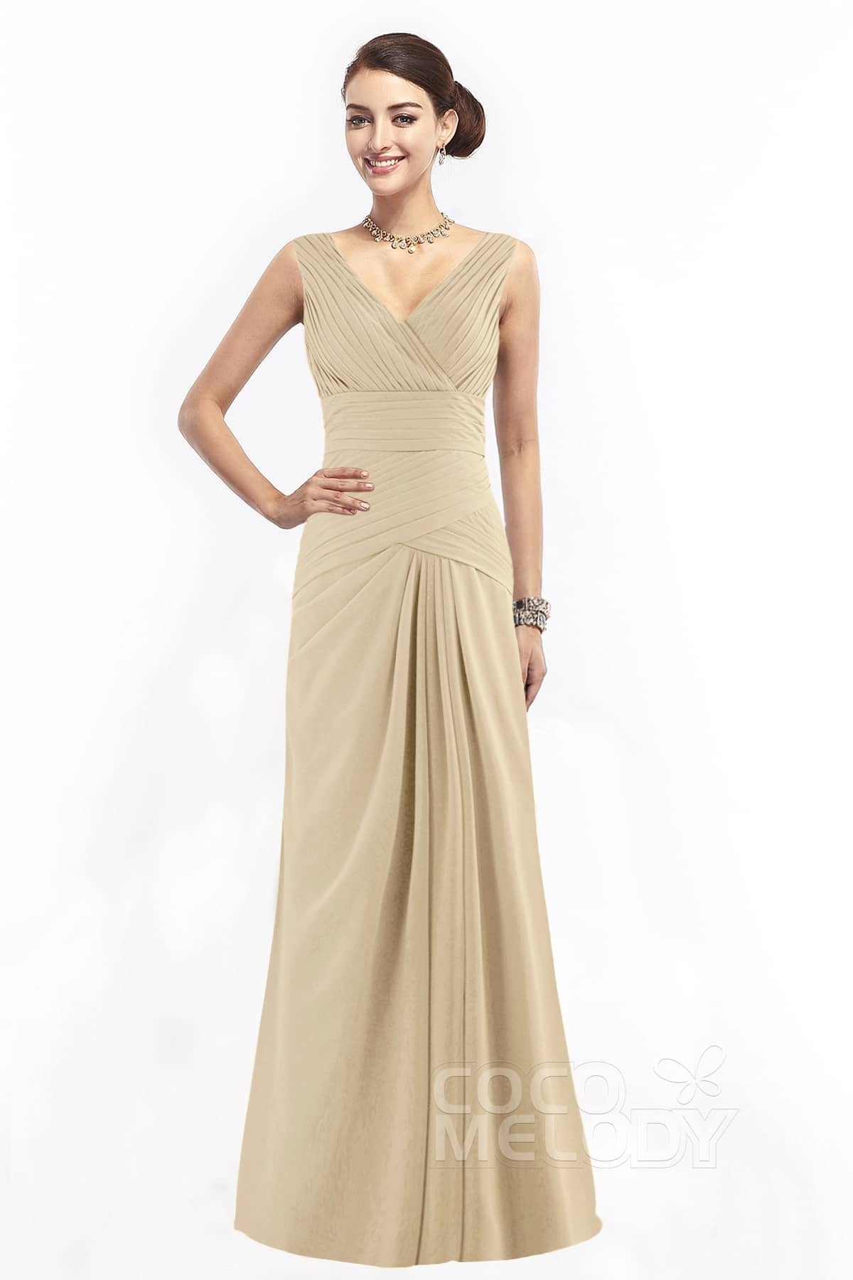 COCOMELODY Sheath Floor Length Chiffon Bridesmaid Dress COZF1401E 