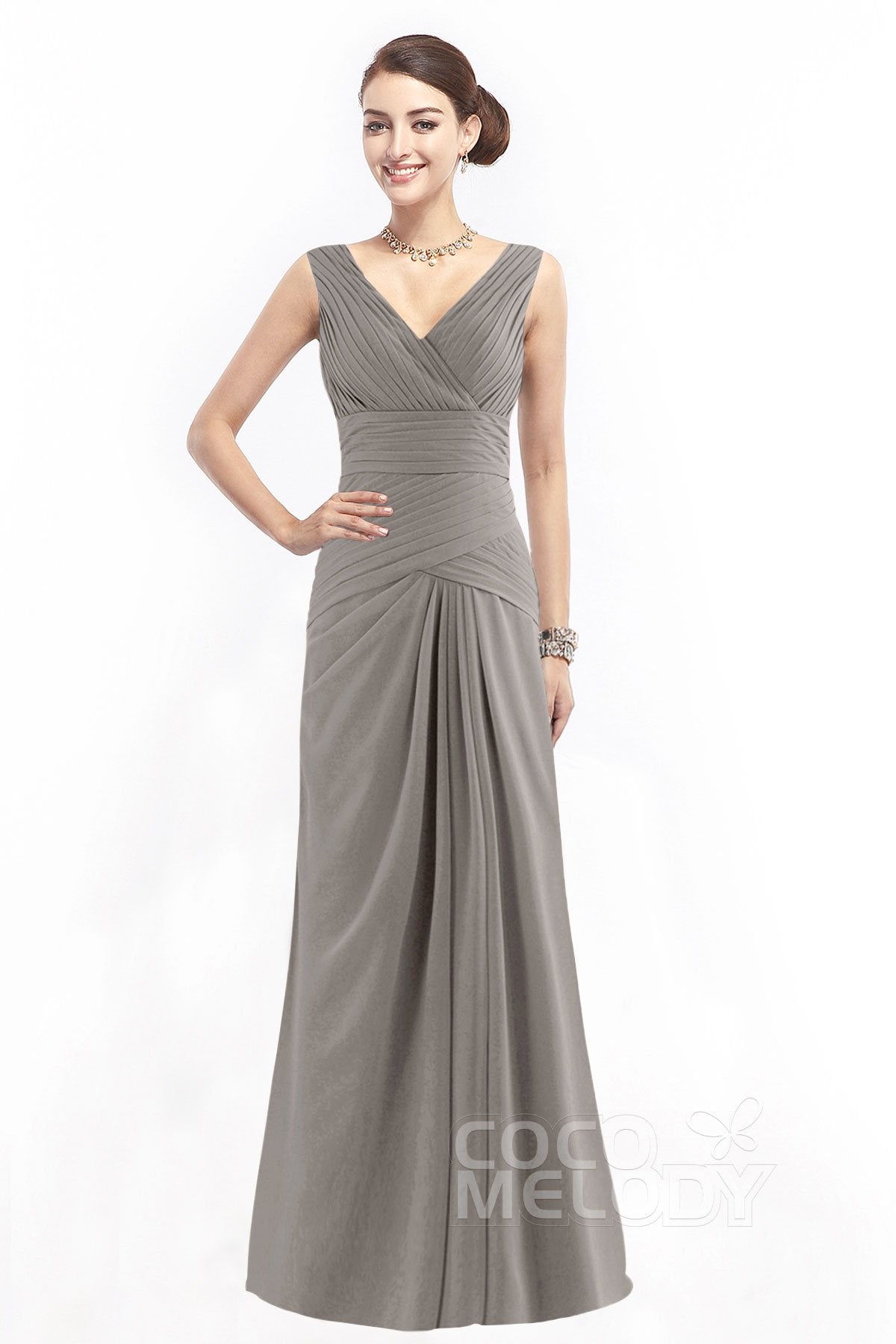 COCOMELODY Sheath Floor Length Chiffon Bridesmaid Dress COZF1401E 