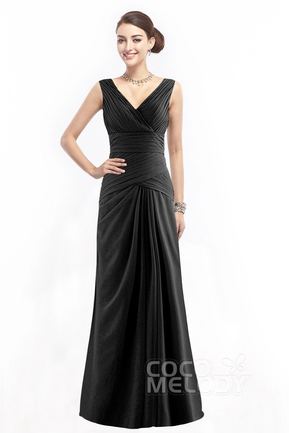 COCOMELODY Sheath Floor Length Chiffon Bridesmaid Dress COZF1401E 