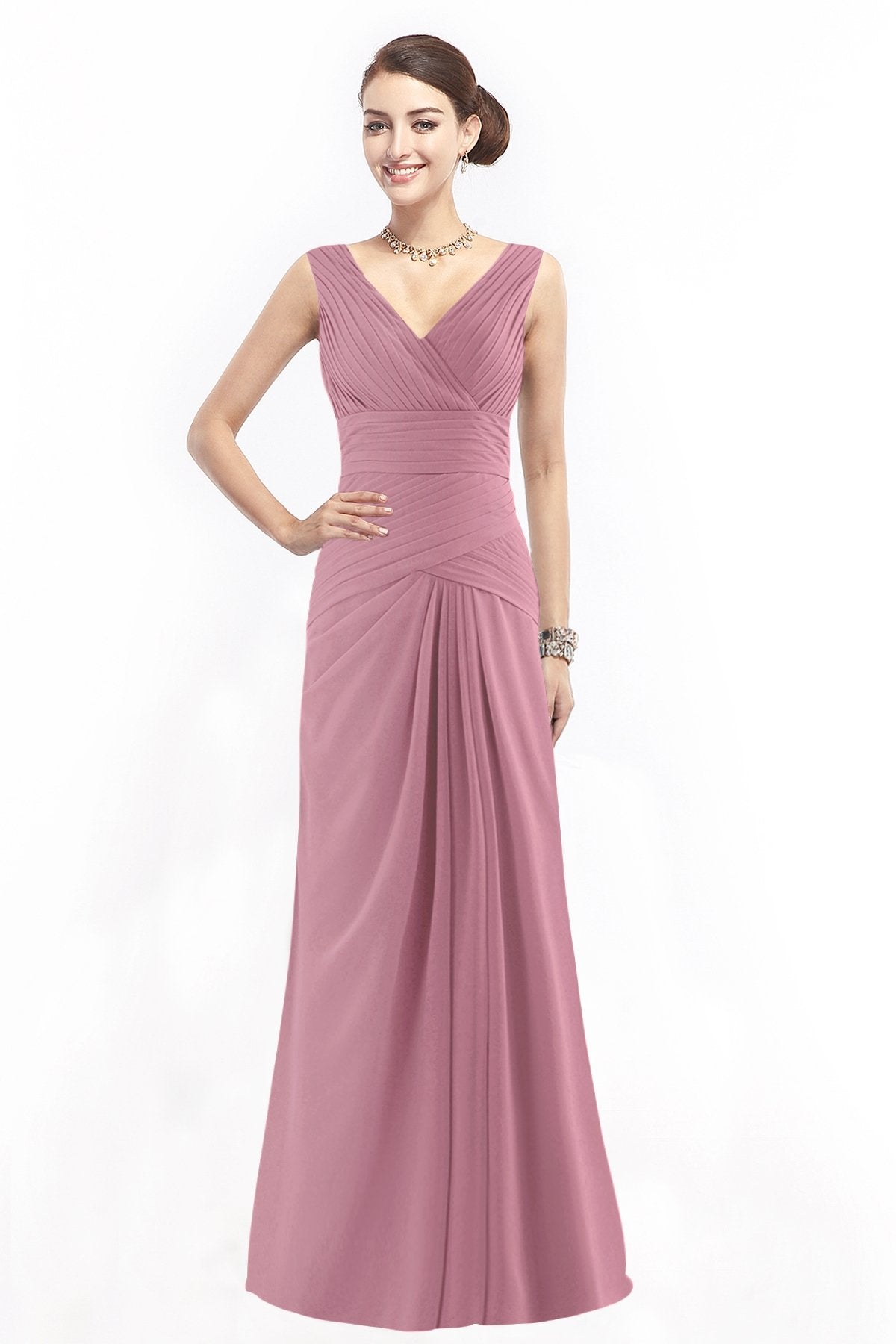 COCOMELODY Sheath Floor Length Chiffon Bridesmaid Dress COZF1401E 