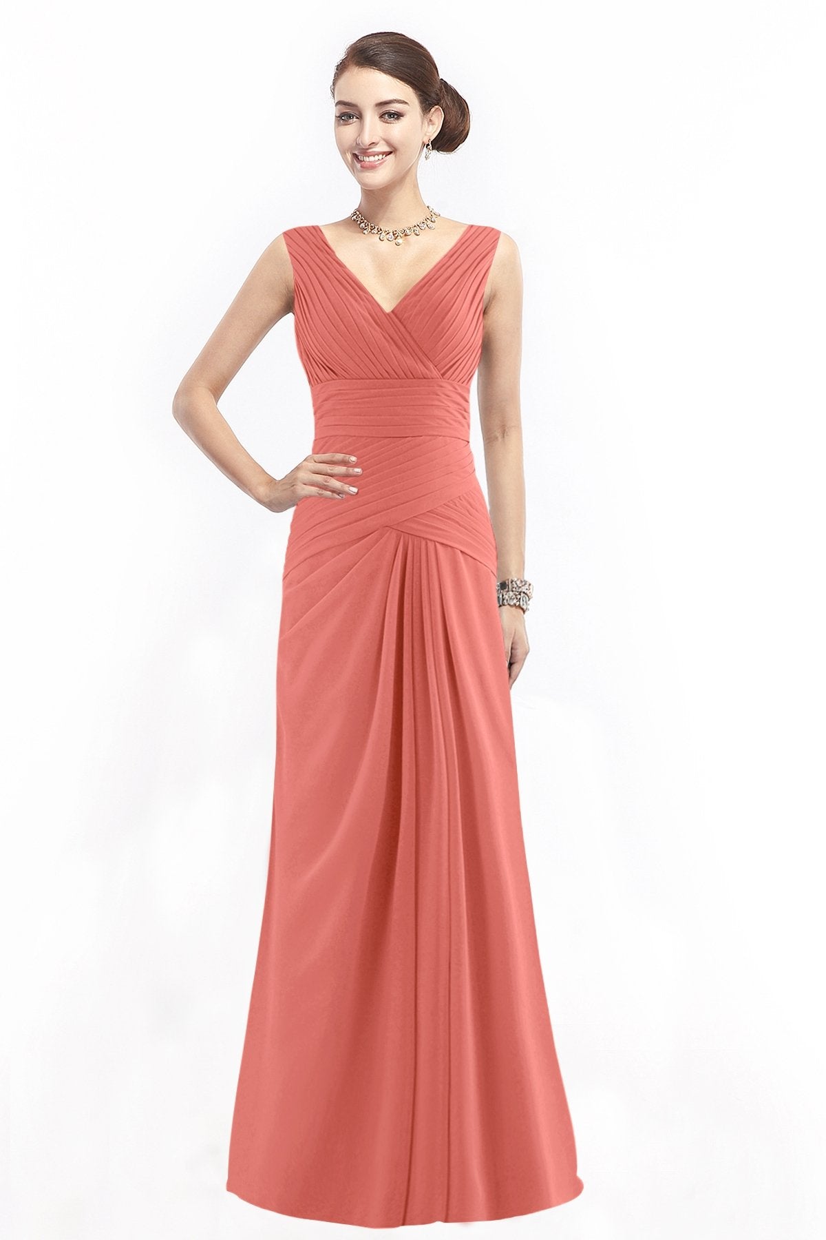 COCOMELODY Sheath Floor Length Chiffon Bridesmaid Dress COZF1401E 