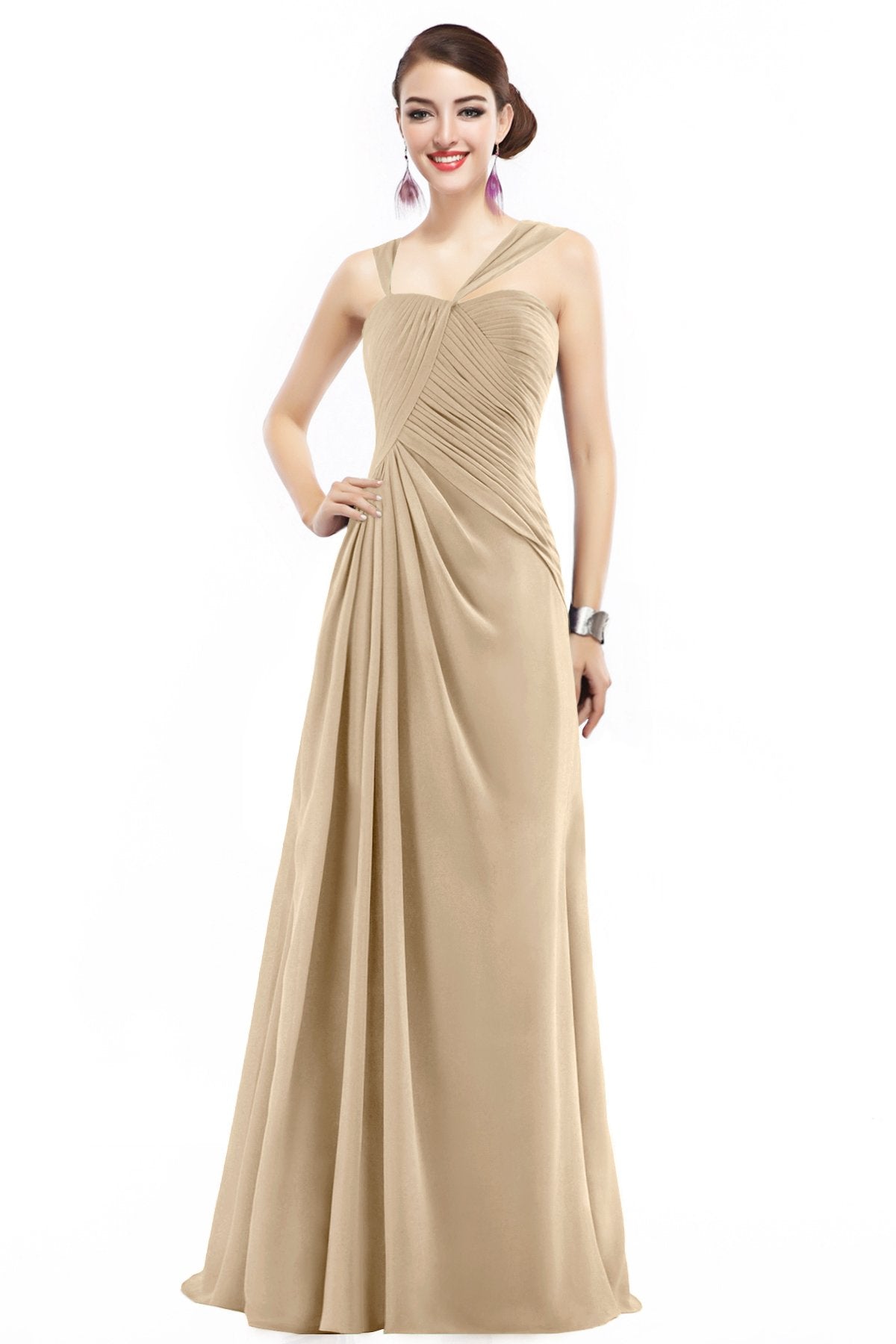 COCOMELODY Sheath Floor Length Chiffon Bridesmaid Dress COZF1401F 