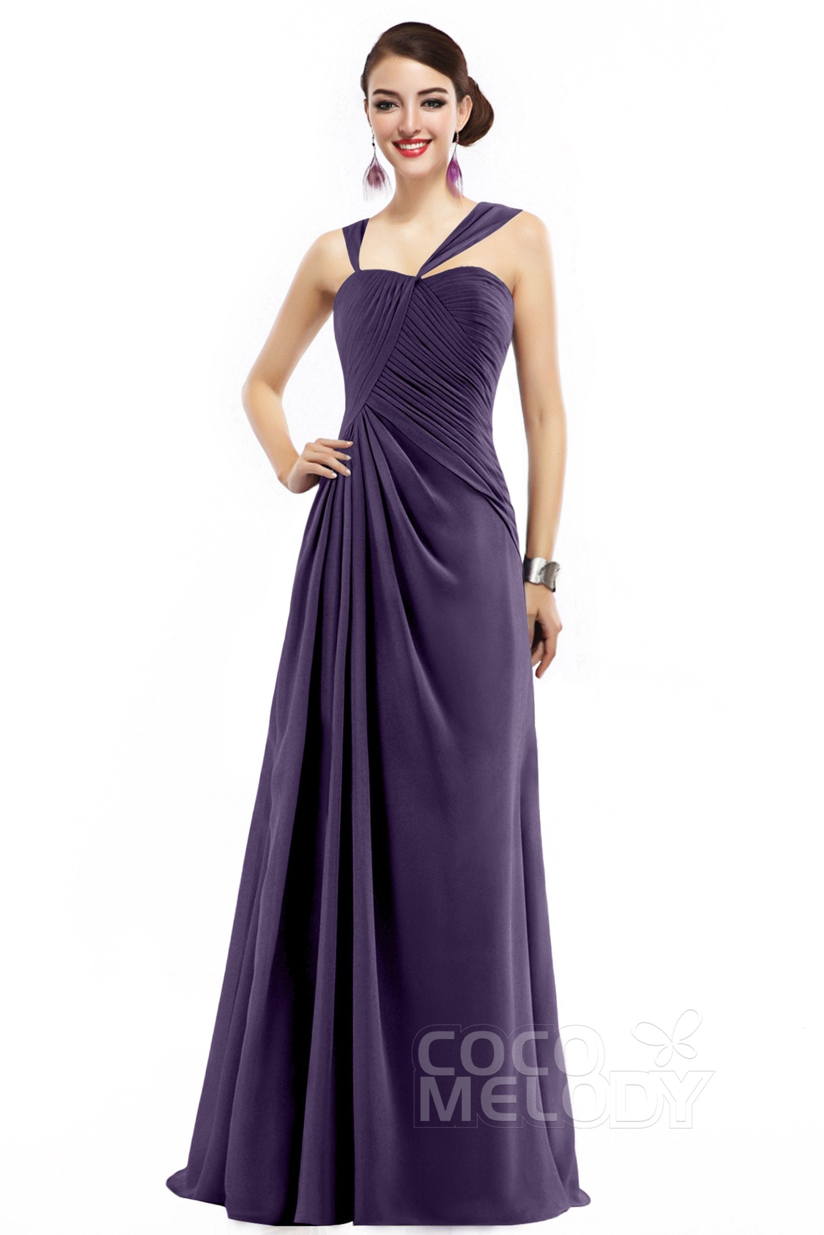 COCOMELODY Sheath Floor Length Chiffon Bridesmaid Dress COZF1401F 