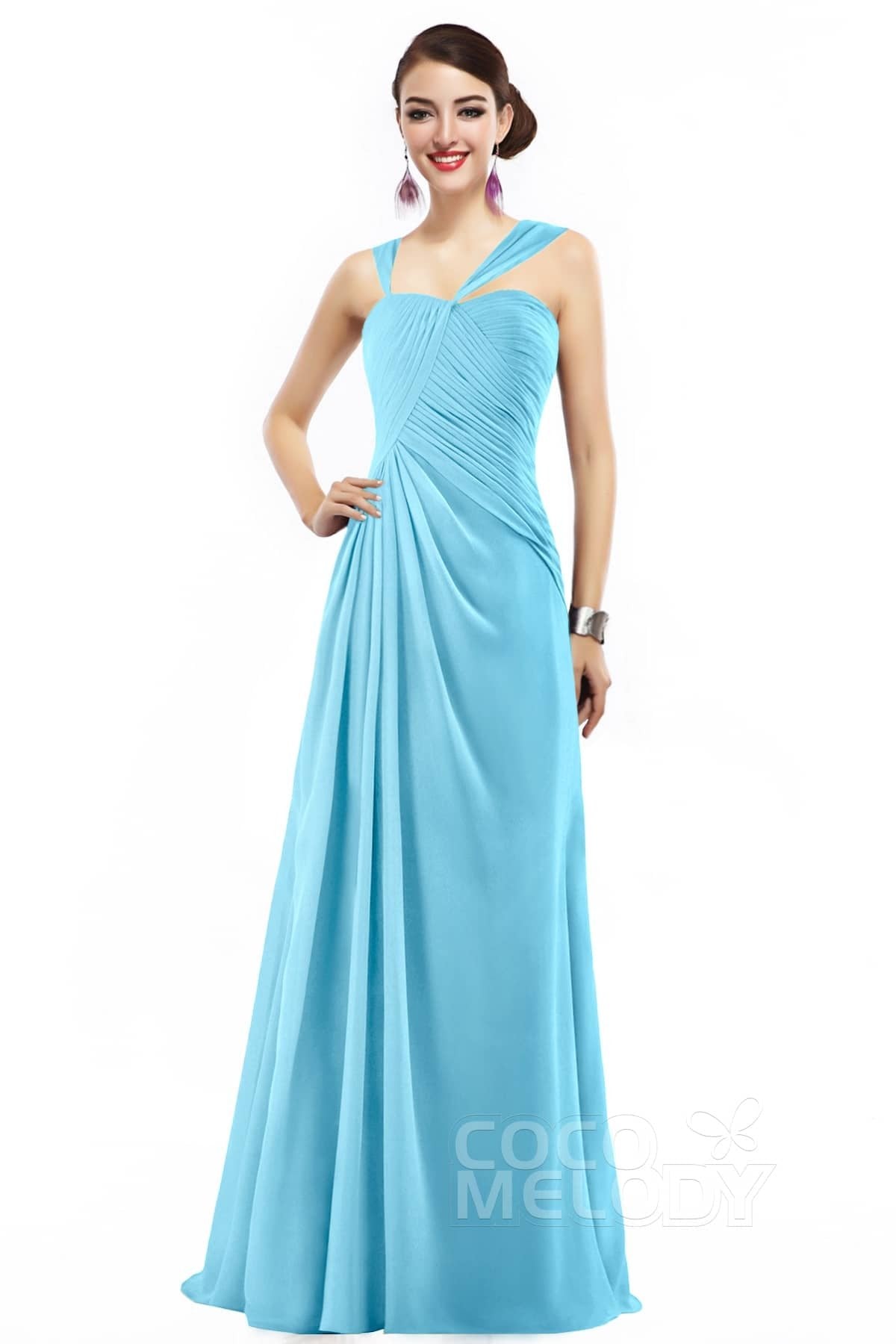 COCOMELODY Sheath Floor Length Chiffon Bridesmaid Dress COZF1401F 