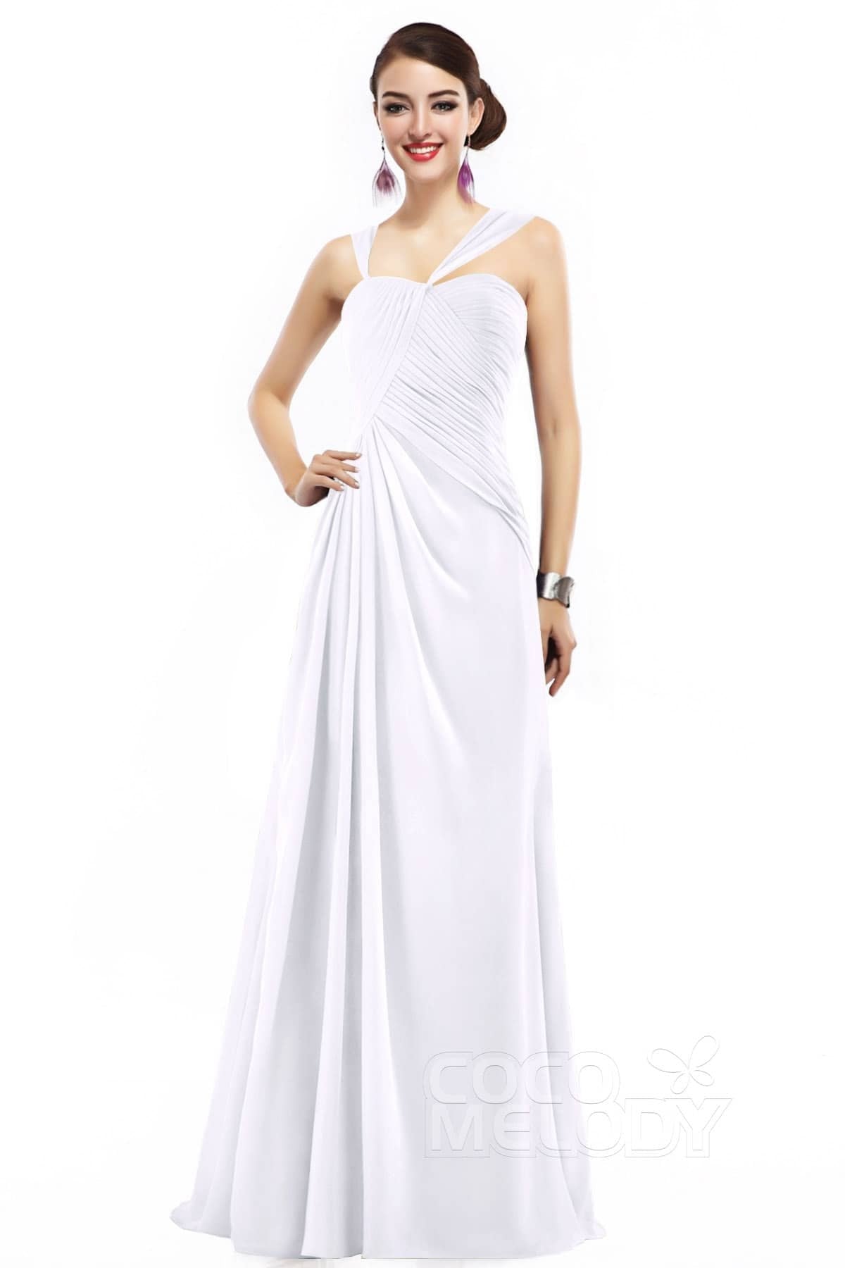 COCOMELODY Sheath Floor Length Chiffon Bridesmaid Dress COZF1401F 