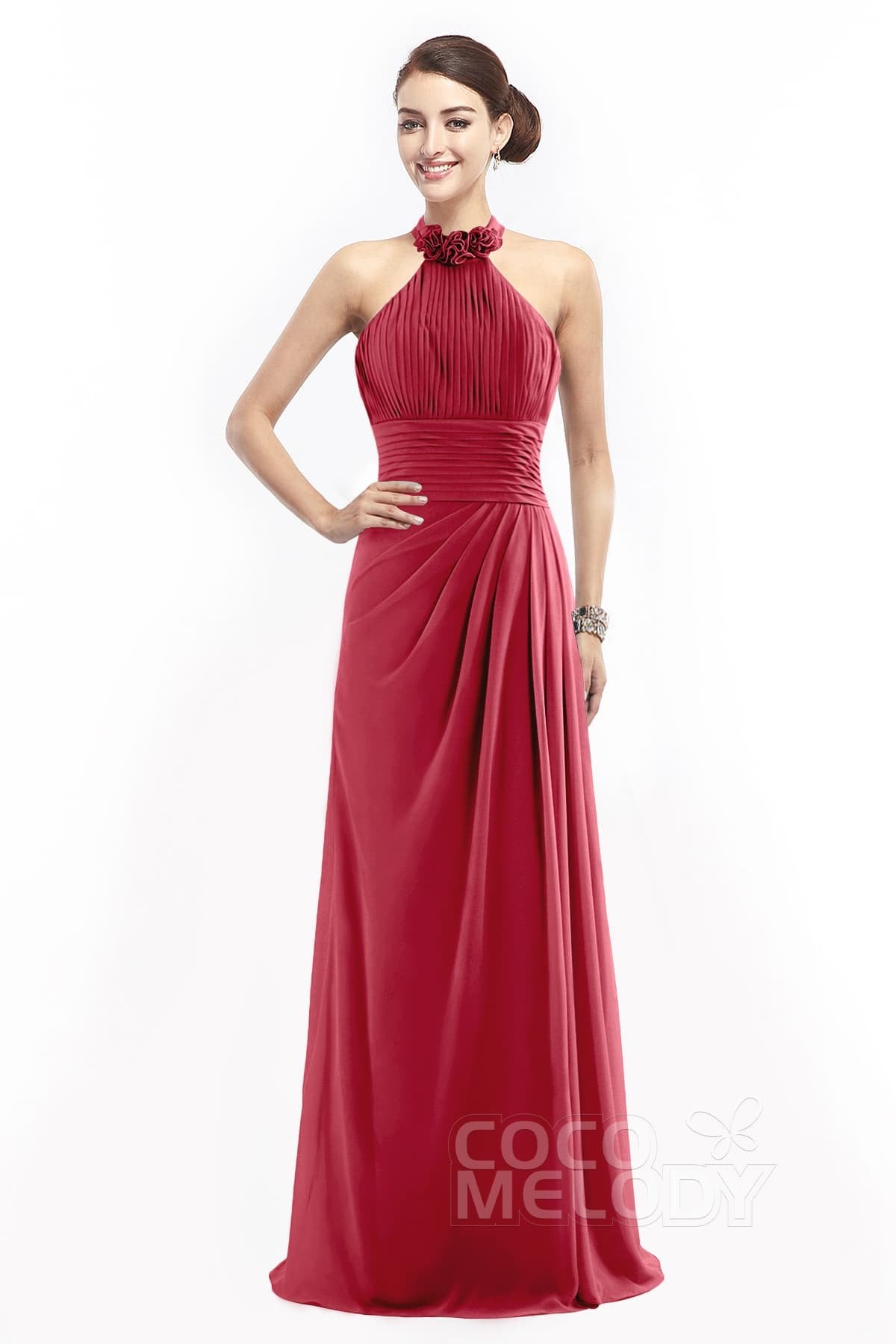 COCOMELODY Sheath Floor Length Chiffon Bridesmaid Dress COZF14020 