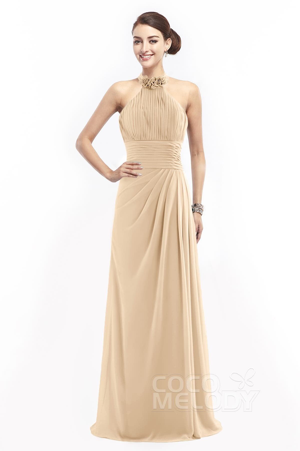 COCOMELODY Sheath Floor Length Chiffon Bridesmaid Dress COZF14020 