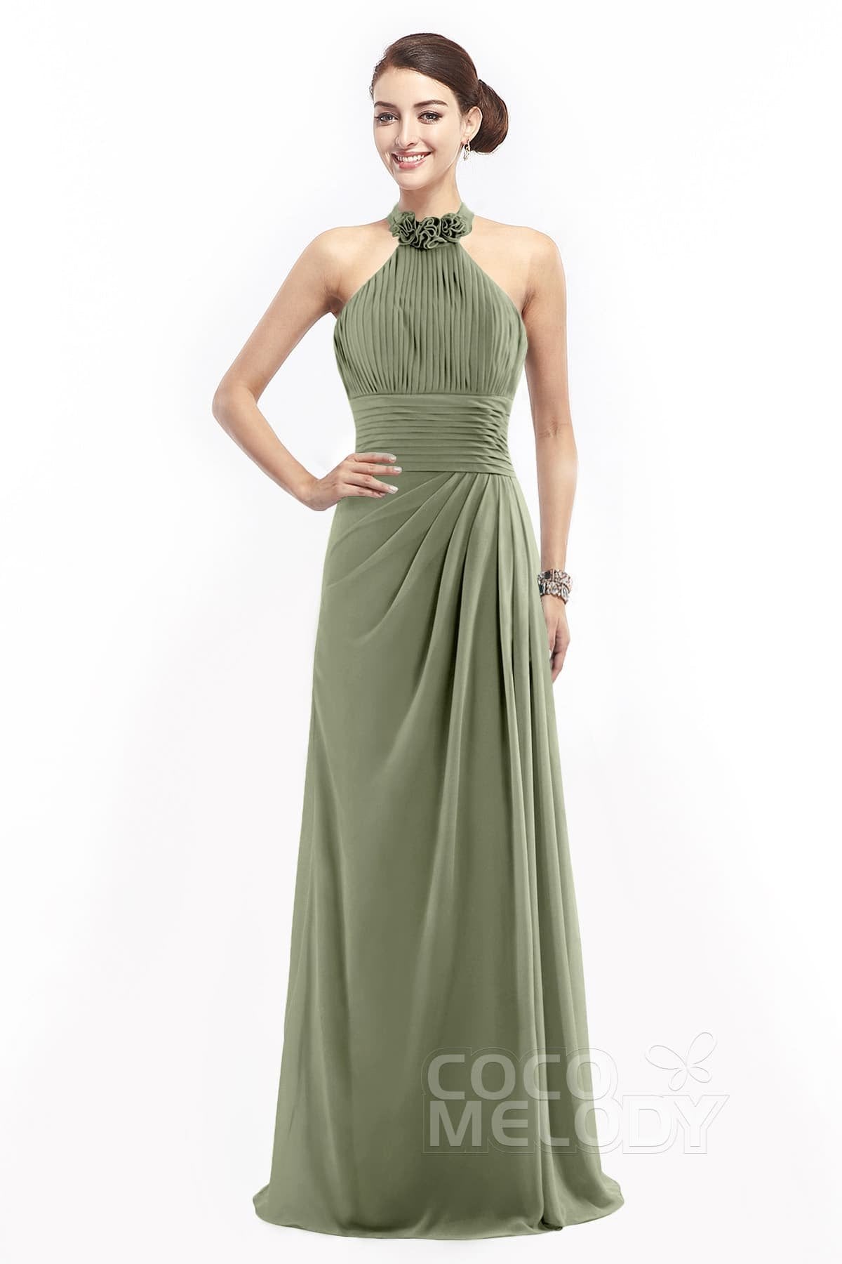 COCOMELODY Sheath Floor Length Chiffon Bridesmaid Dress COZF14020 