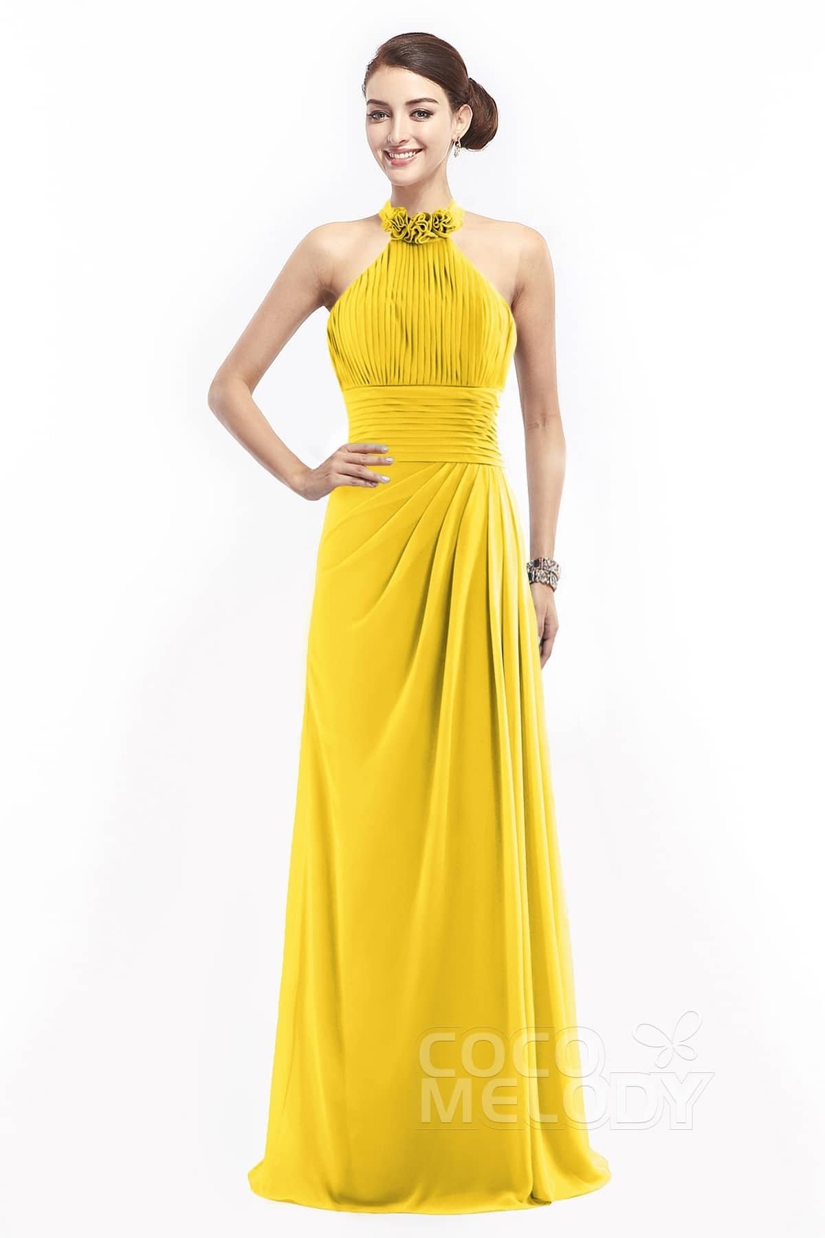 COCOMELODY Sheath Floor Length Chiffon Bridesmaid Dress COZF14020 