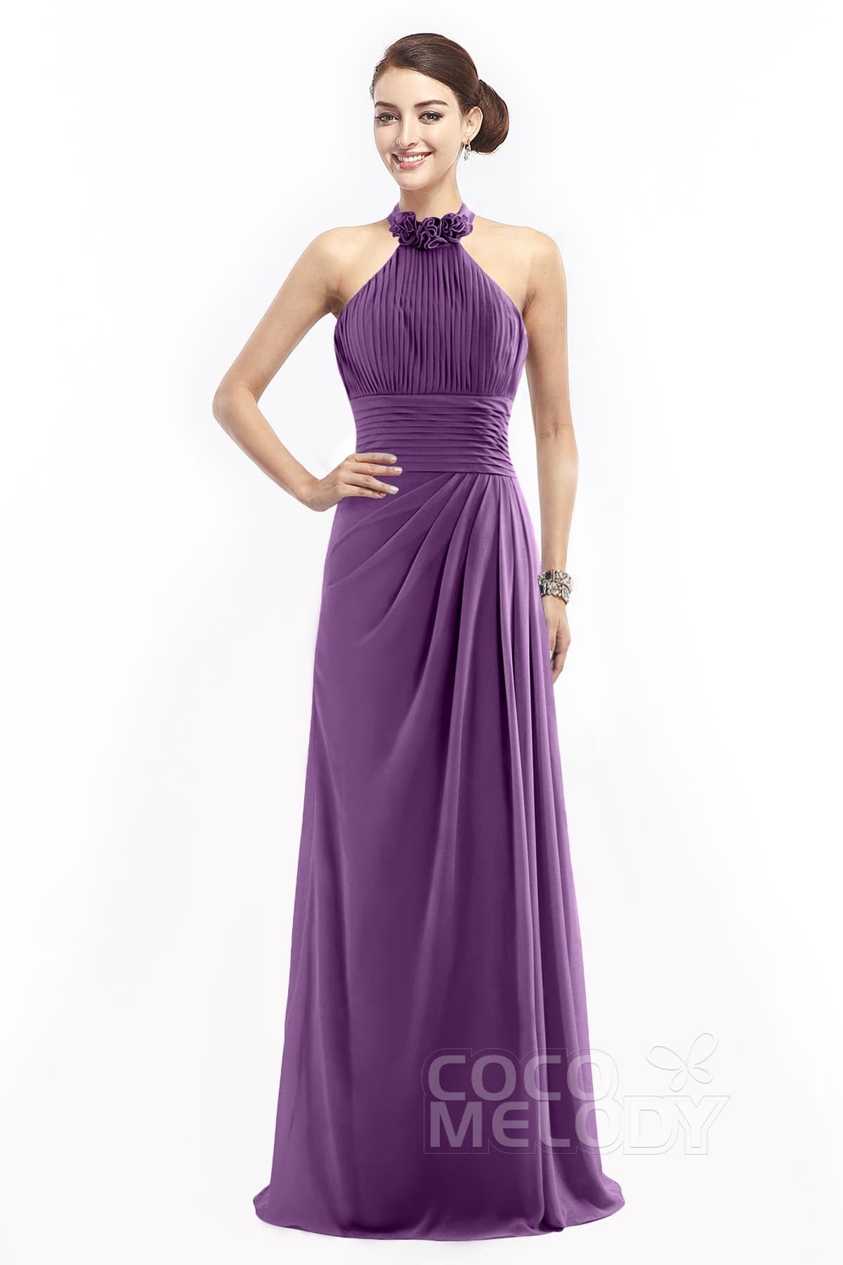 COCOMELODY Sheath Floor Length Chiffon Bridesmaid Dress COZF14020 