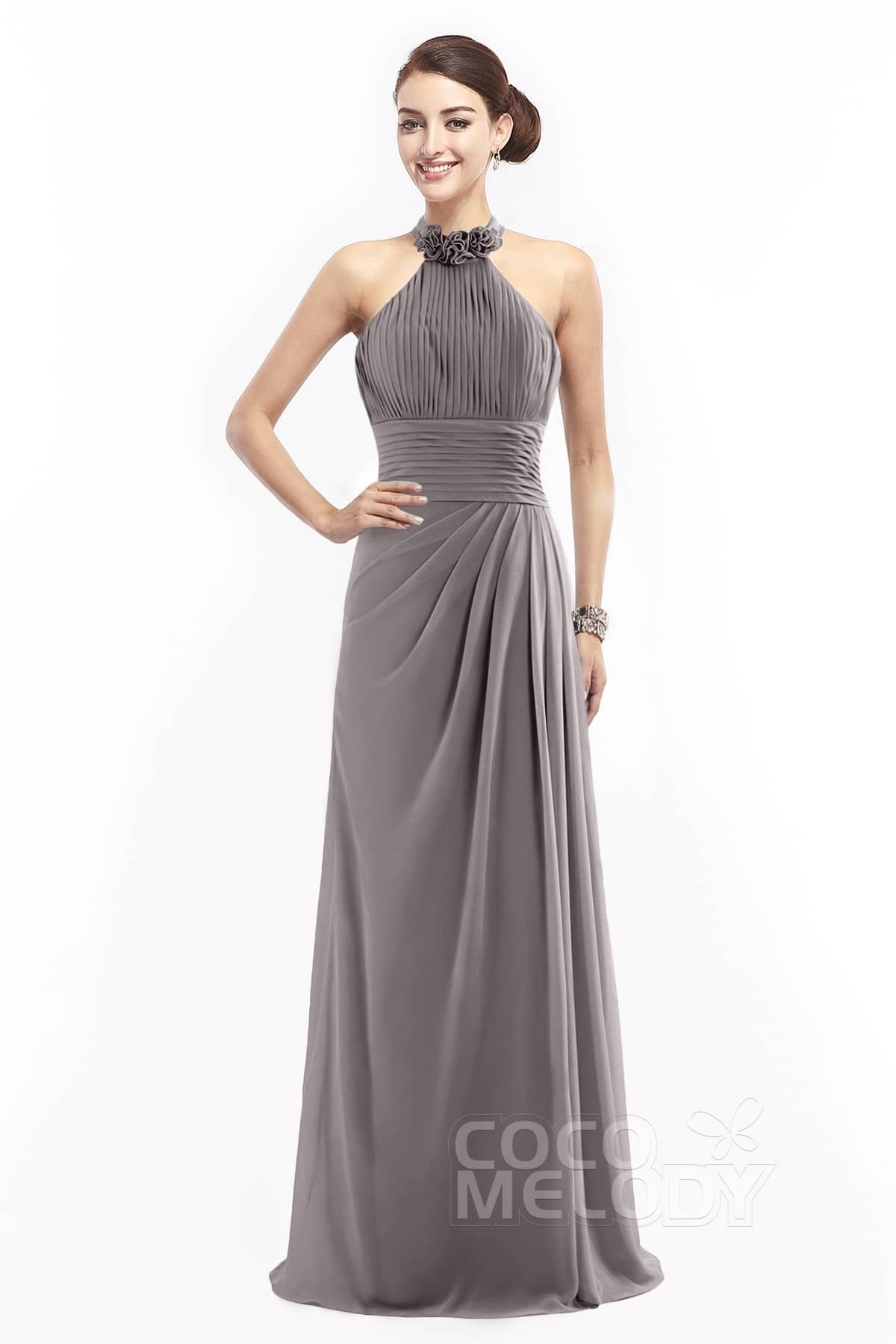 COCOMELODY Sheath Floor Length Chiffon Bridesmaid Dress COZF14020 