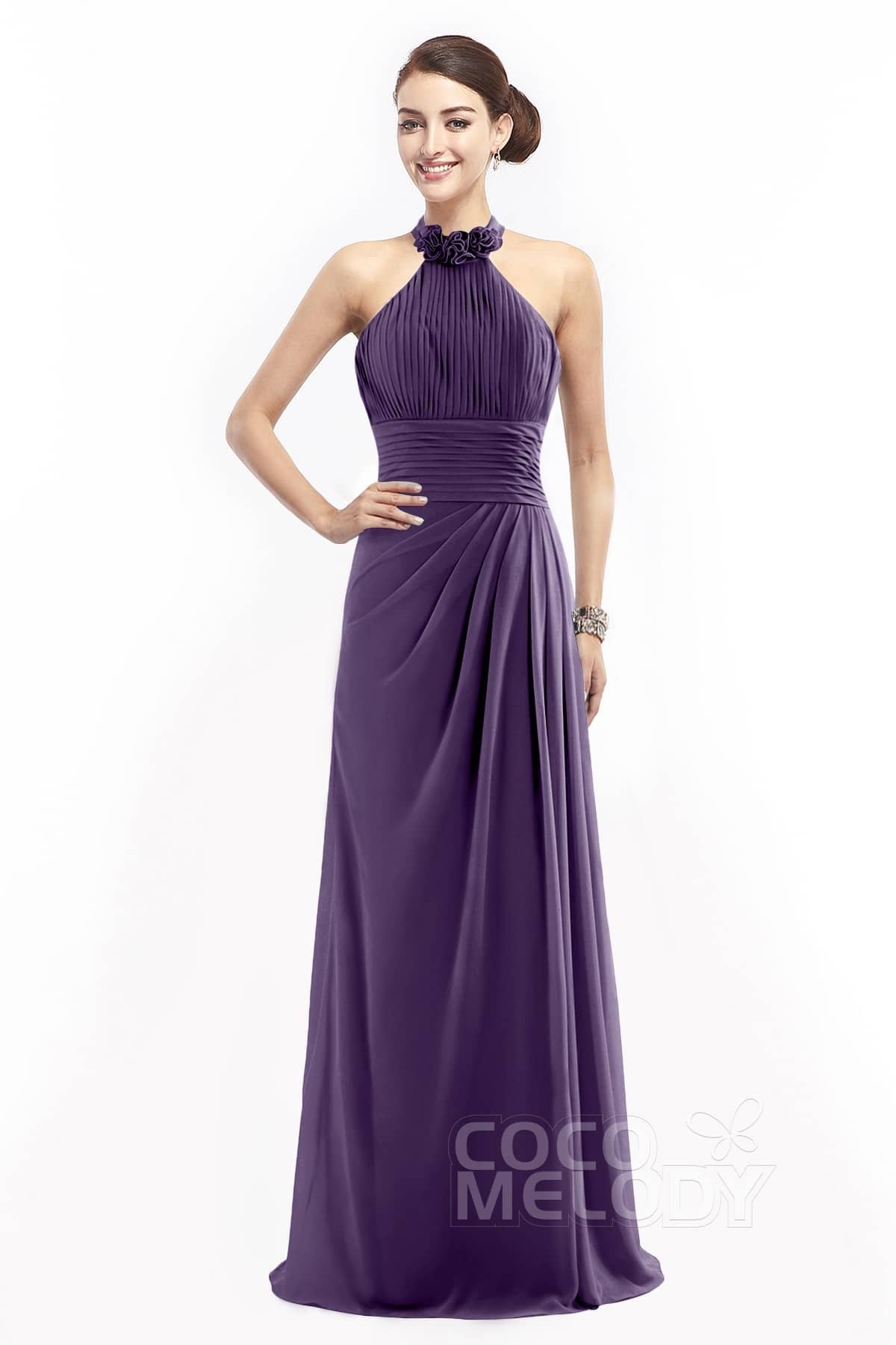 COCOMELODY Sheath Floor Length Chiffon Bridesmaid Dress COZF14020 