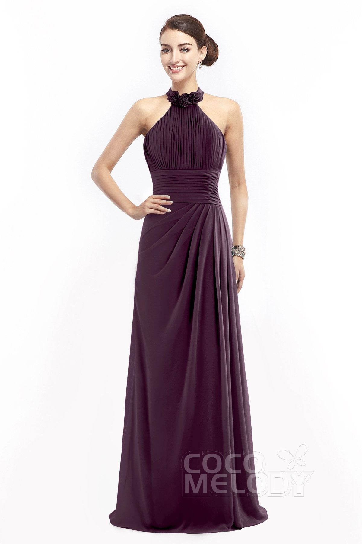 COCOMELODY Sheath Floor Length Chiffon Bridesmaid Dress COZF14020 