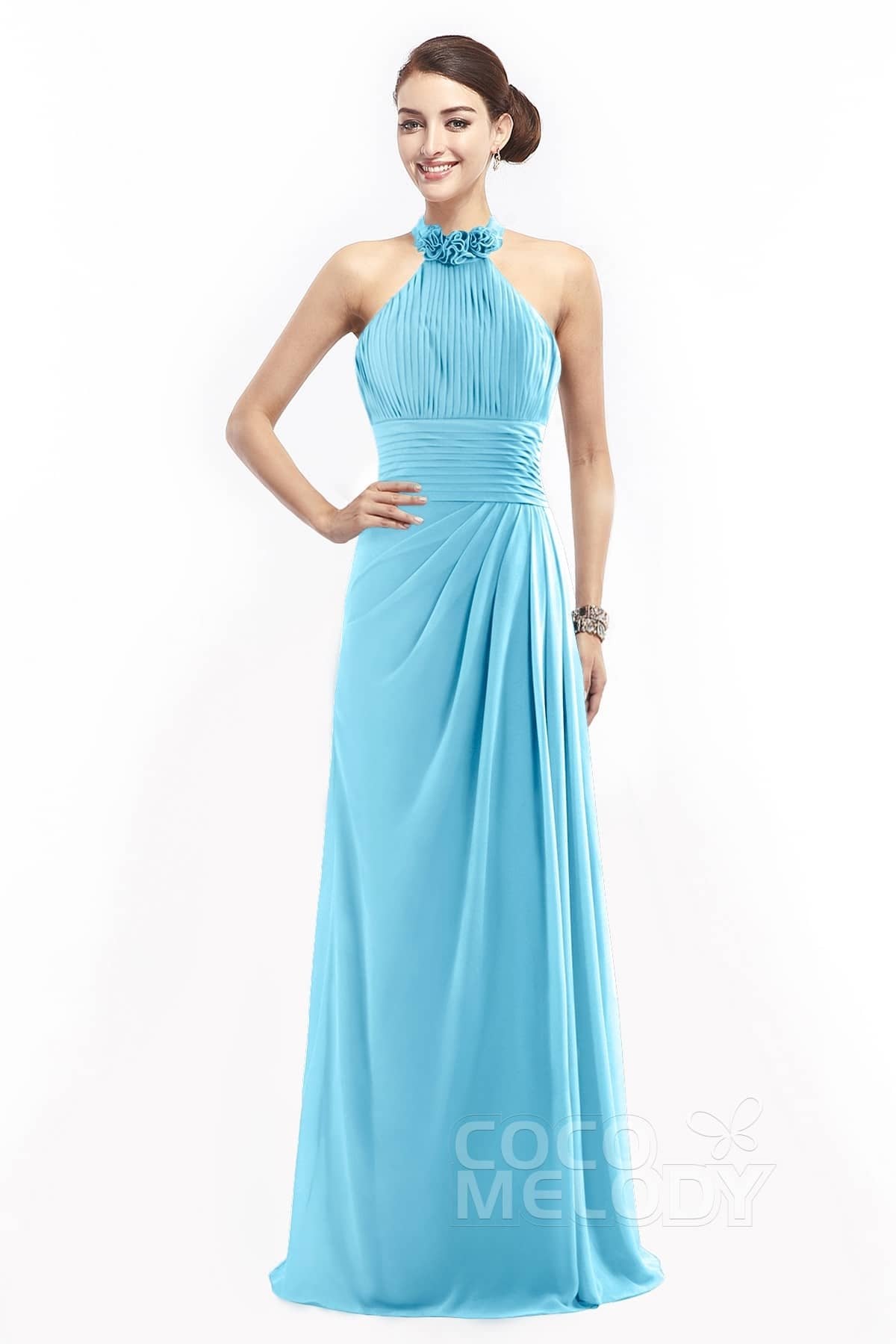 COCOMELODY Sheath Floor Length Chiffon Bridesmaid Dress COZF14020 