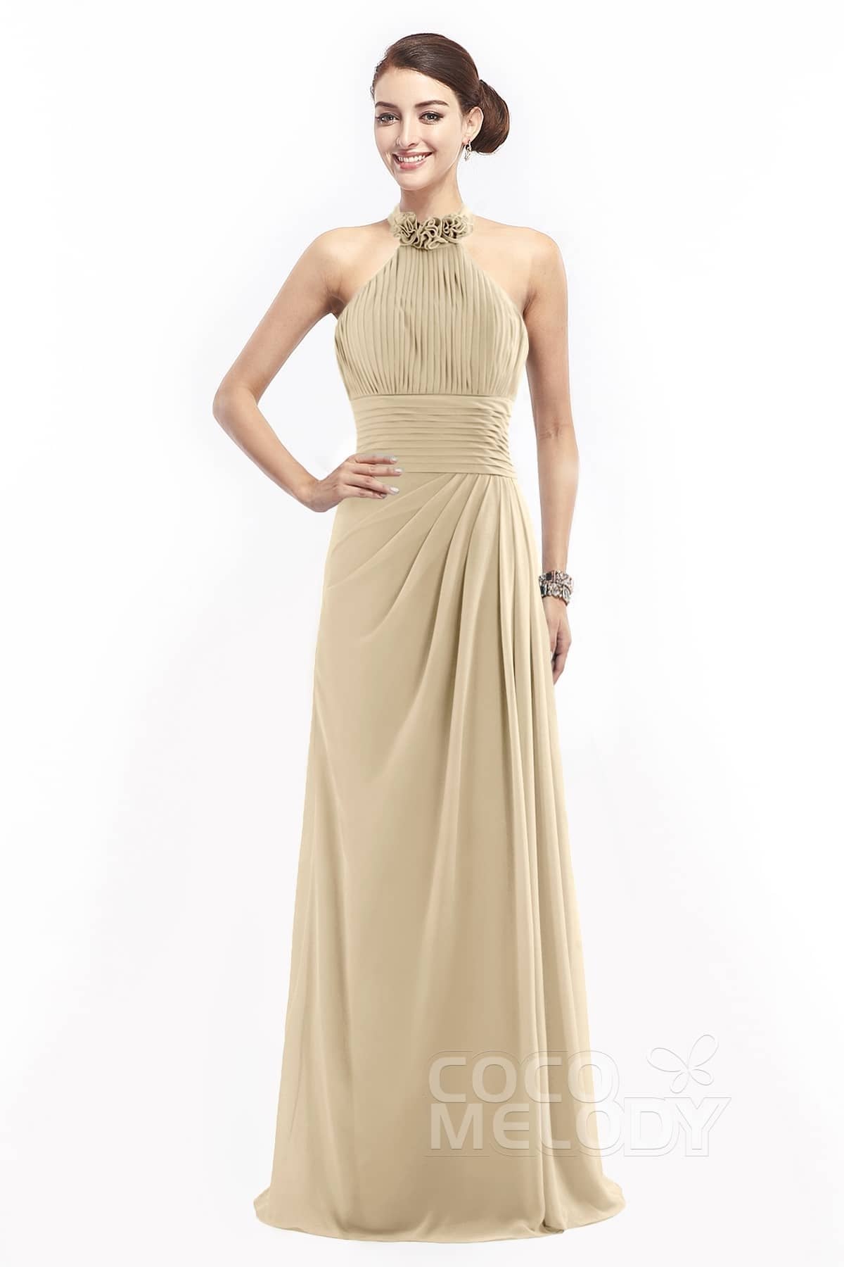 COCOMELODY Sheath Floor Length Chiffon Bridesmaid Dress COZF14020 